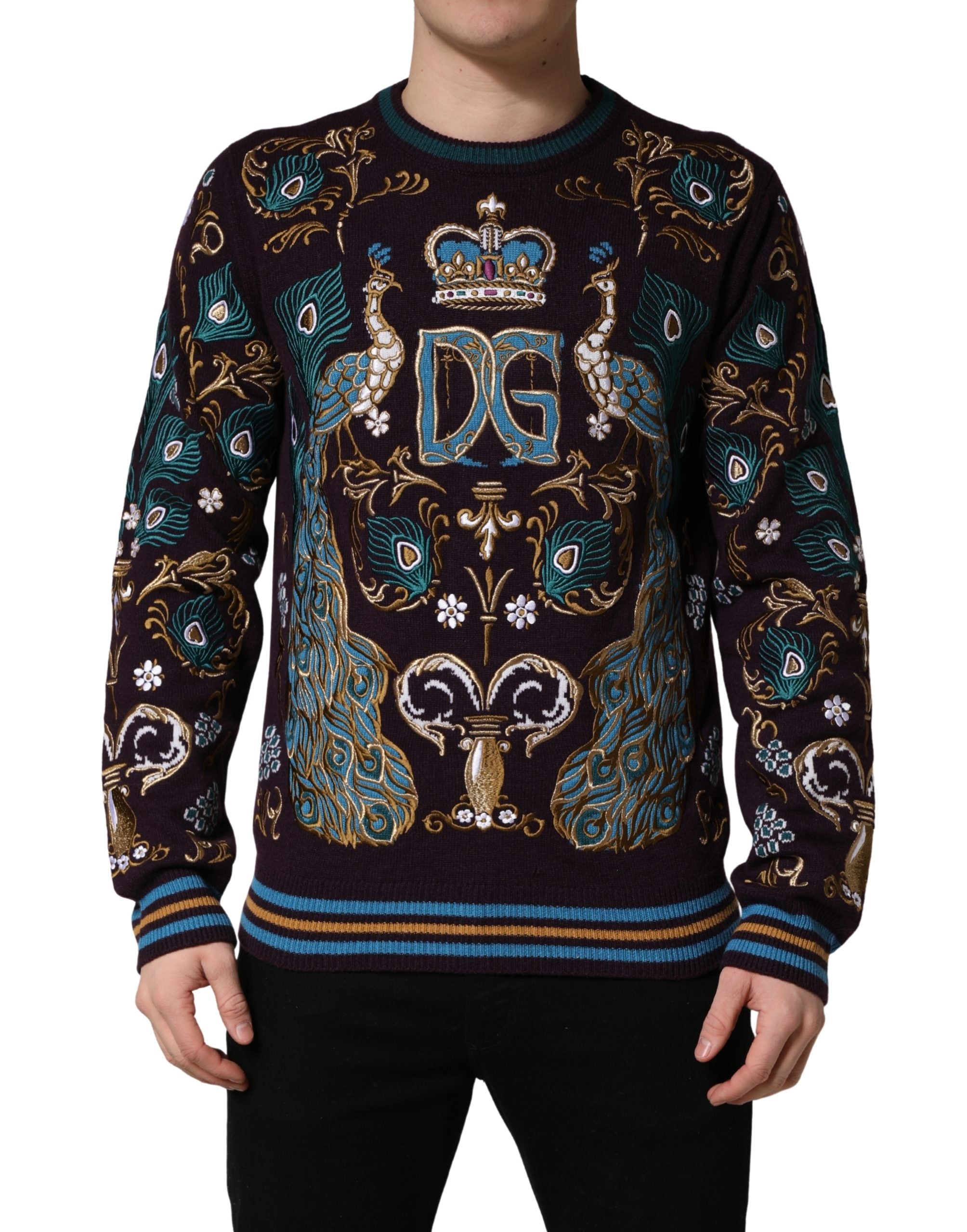 Dolce & Gabbana Bordeaux Cashmere Crown Embroidered Sweater Dolce & Gabbana