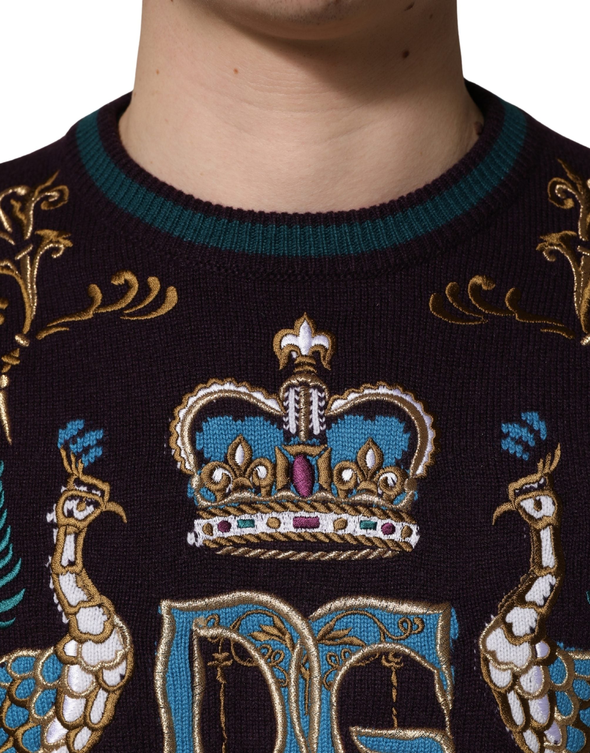 Dolce & Gabbana Bordeaux Cashmere Crown Embroidered Sweater Dolce & Gabbana