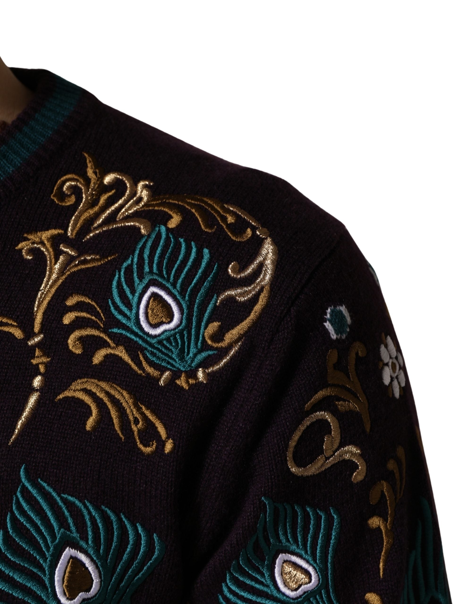 Dolce & Gabbana Bordeaux Cashmere Crown Embroidered Sweater Dolce & Gabbana