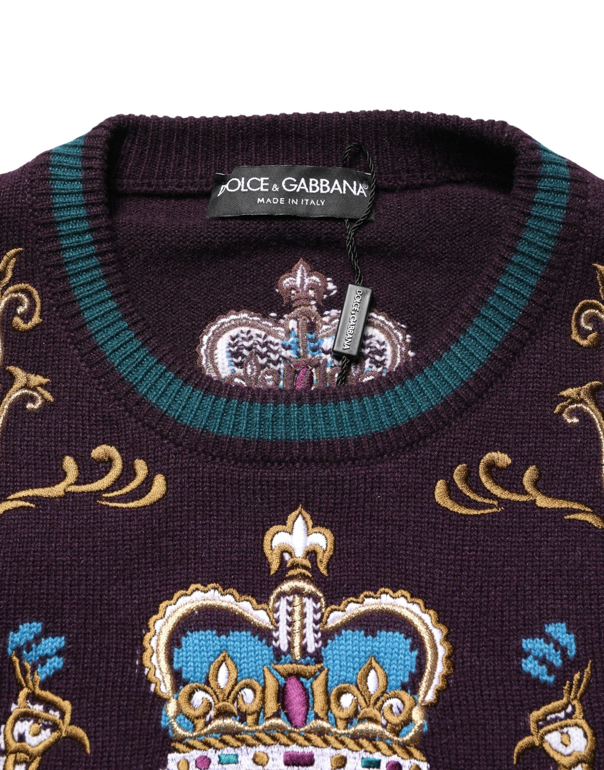 Dolce & Gabbana Bordeaux Cashmere Crown Embroidered Sweater Dolce & Gabbana