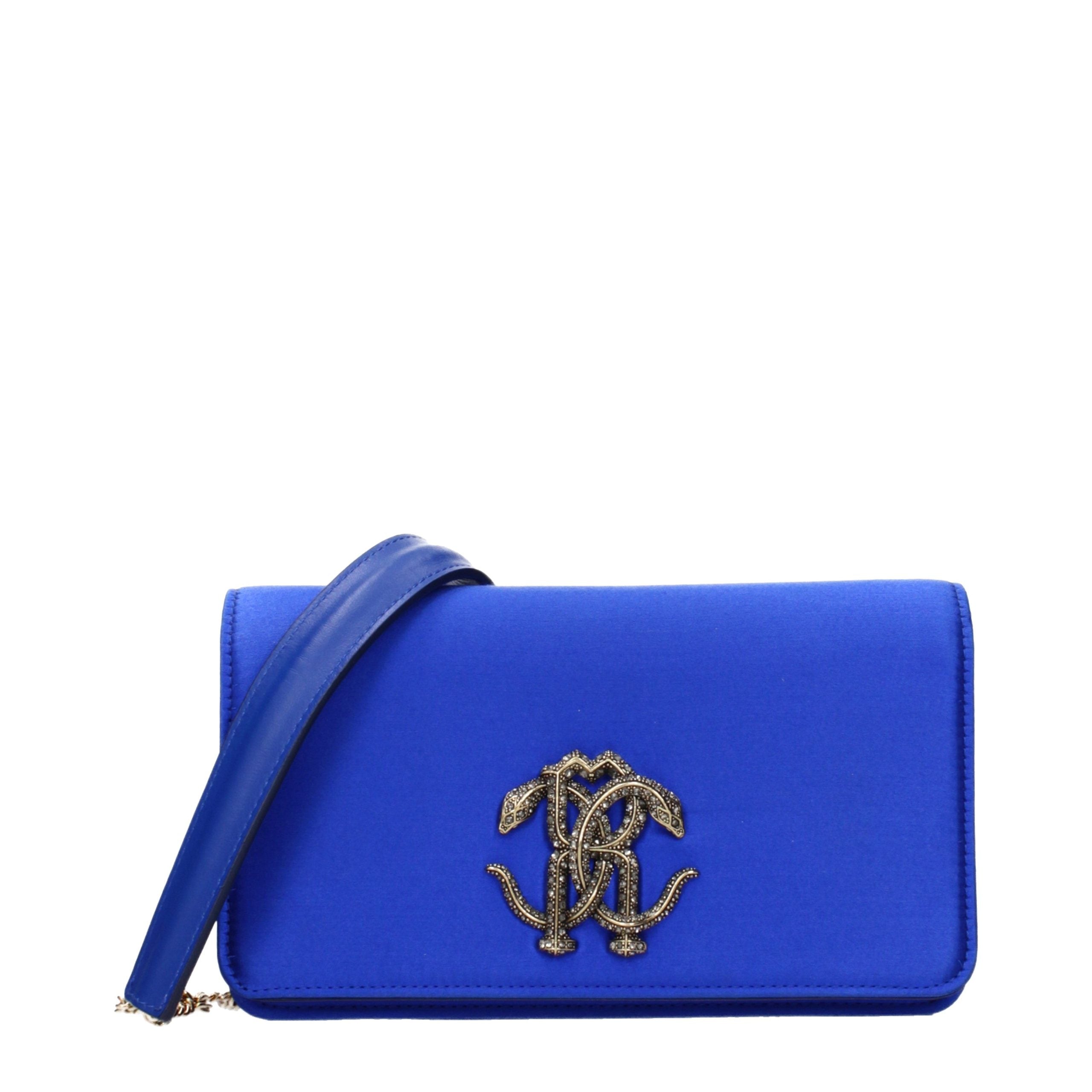 Roberto Cavalli Blue Satin Clutch Bag Roberto Cavalli
