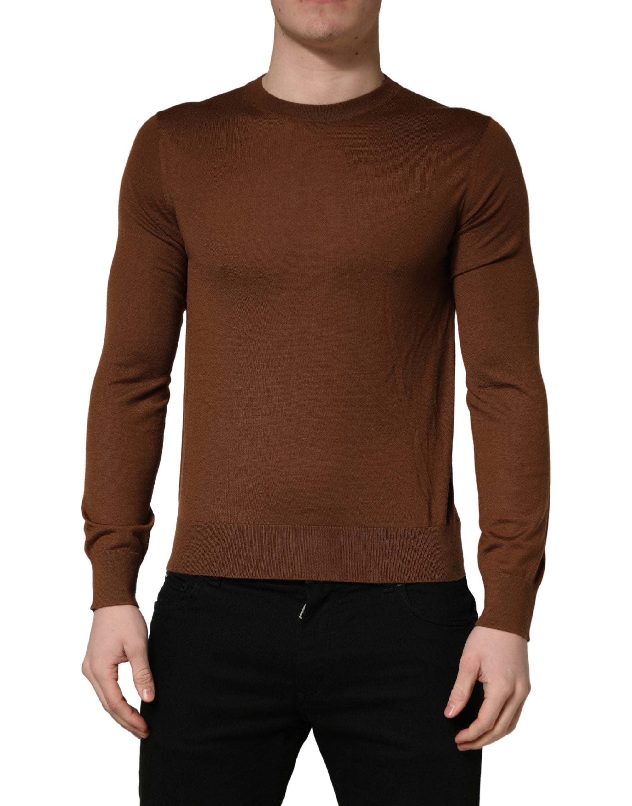 Dolce & Gabbana Brown Cashmere Men Crew Neck Pullover Sweater Dolce & Gabbana