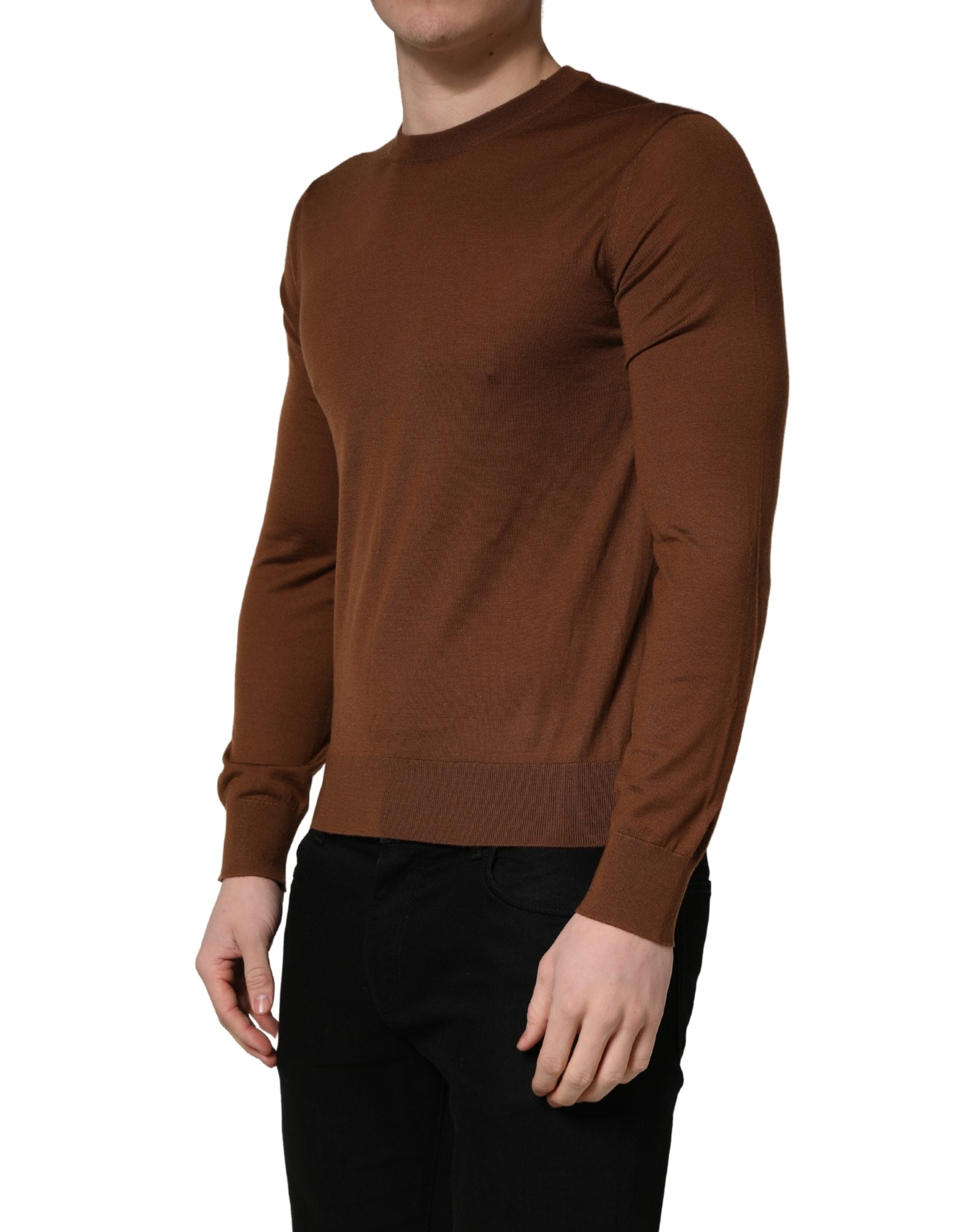 Dolce & Gabbana Brown Cashmere Men Crew Neck Pullover Sweater Dolce & Gabbana