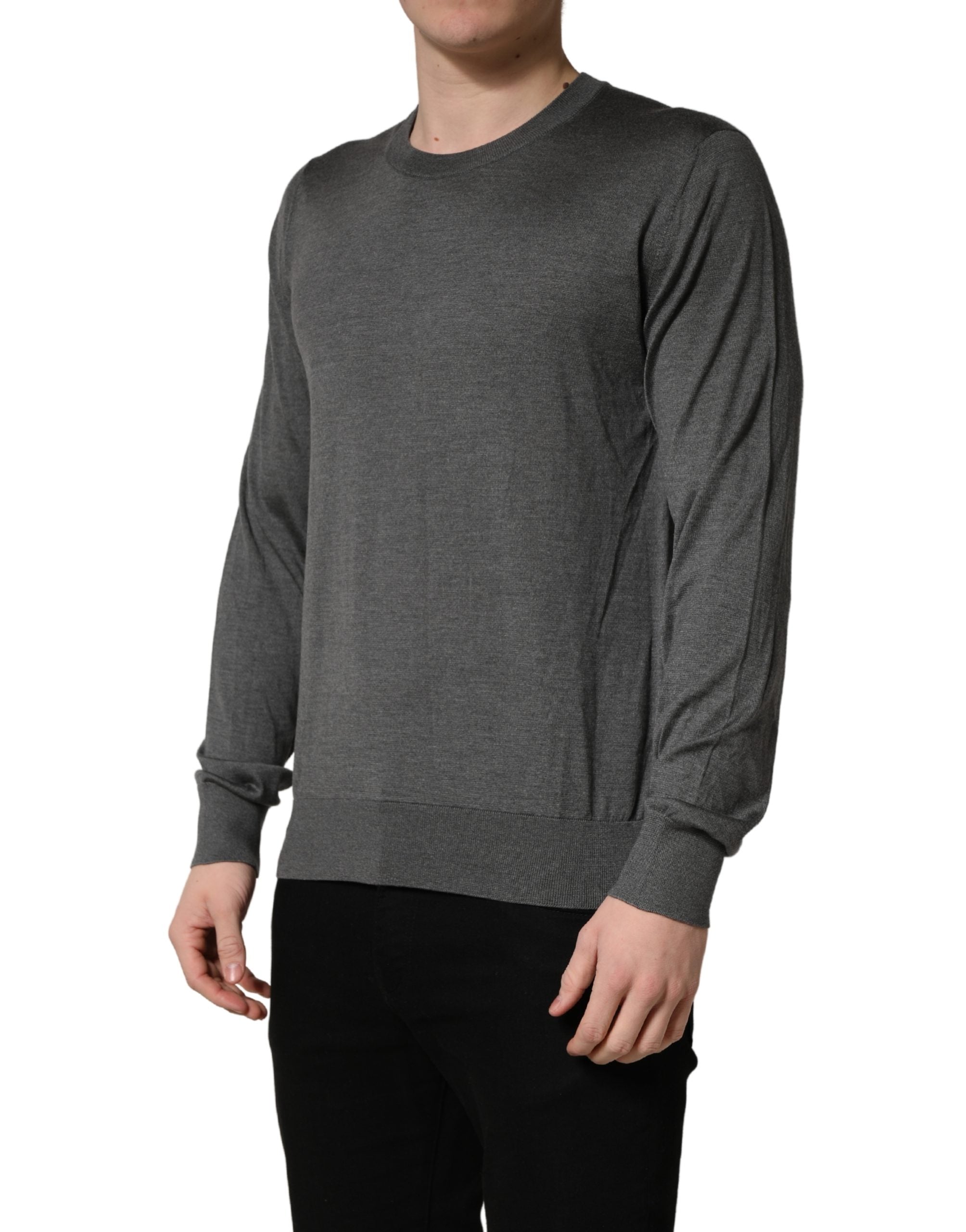 Dolce & Gabbana Gray Long Sleeves Crew Neck Pullover Sweater Dolce & Gabbana
