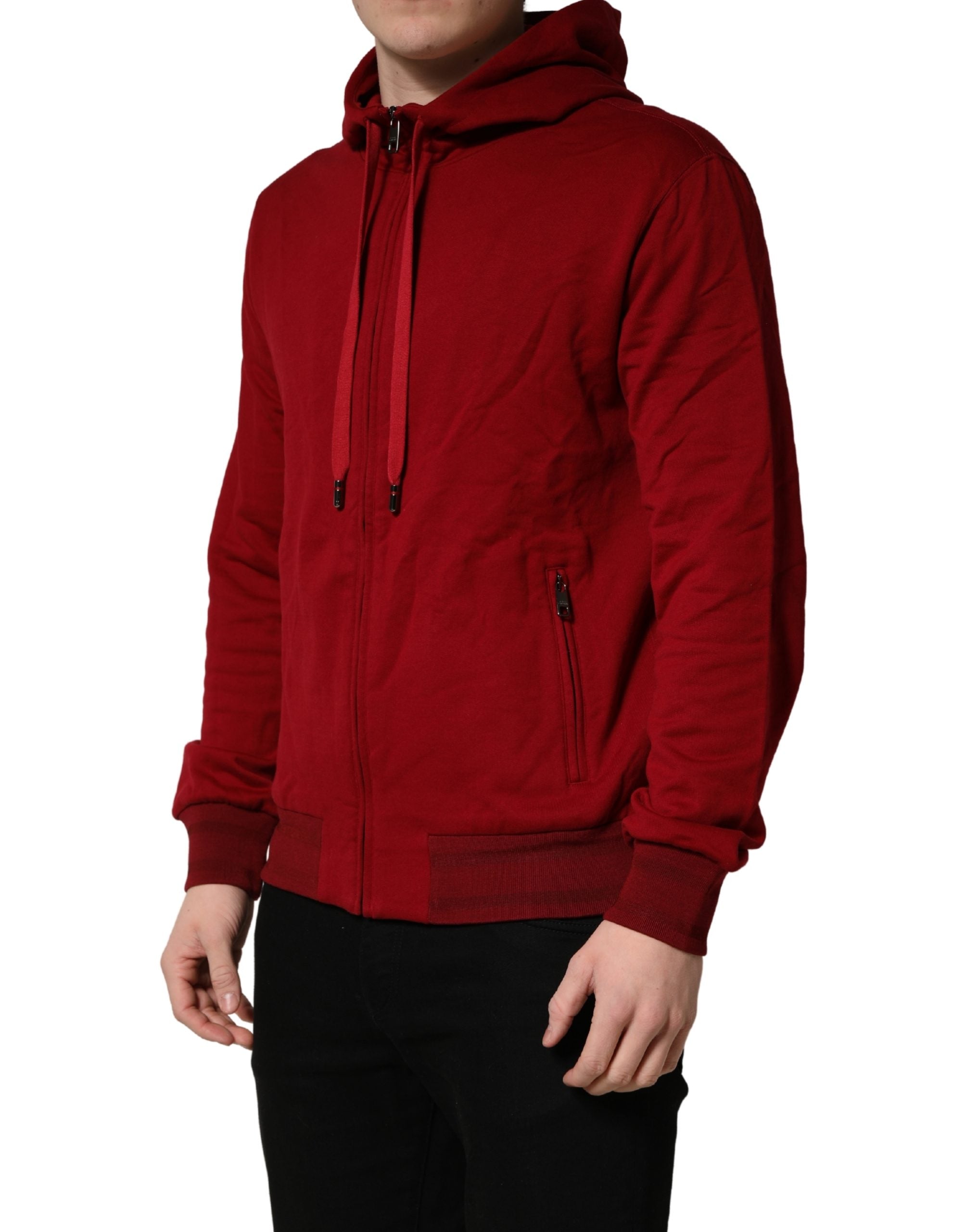 Dolce & Gabbana Red Cotton Full Zip Fleece Men Hoodie Sweater Dolce & Gabbana