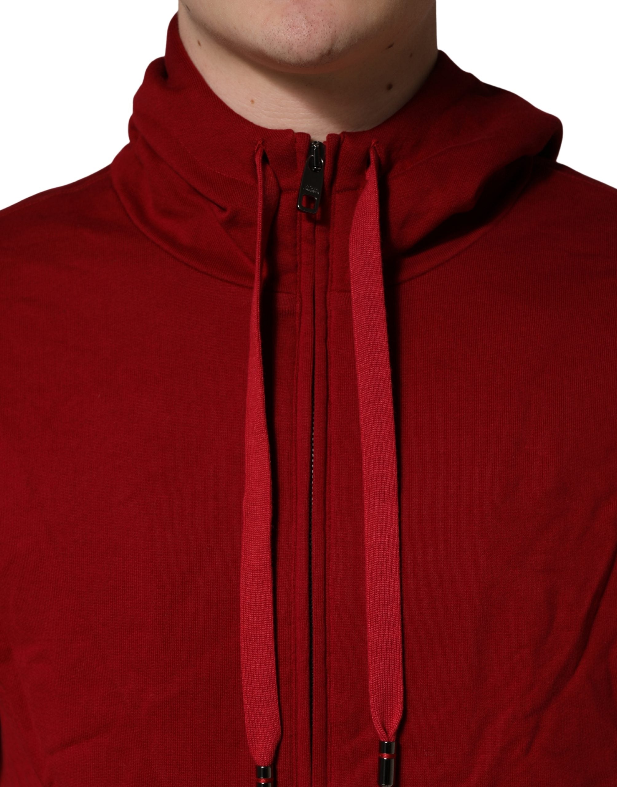 Dolce & Gabbana Red Cotton Full Zip Fleece Men Hoodie Sweater Dolce & Gabbana