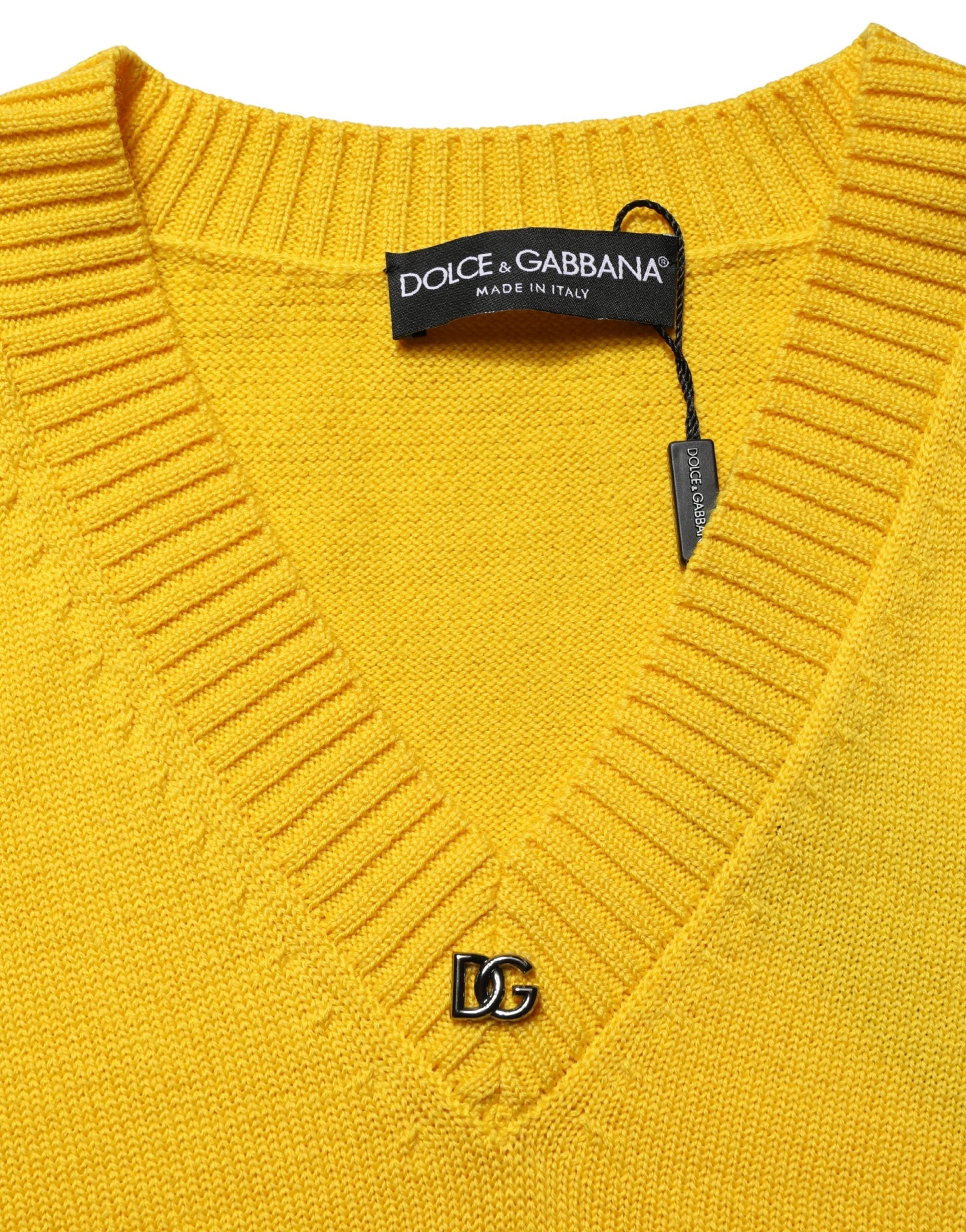 Dolce & Gabbana Wool Knitted V-Neck Pullover Yellow Dolce & Gabbana