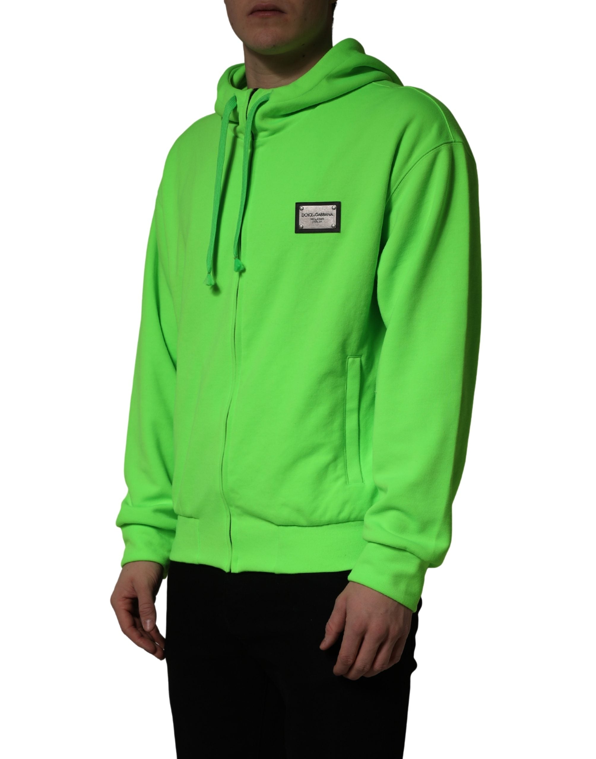 Dolce & Gabbana Green FullZip Fleece HoodedSweatshirt Sweater Dolce & Gabbana