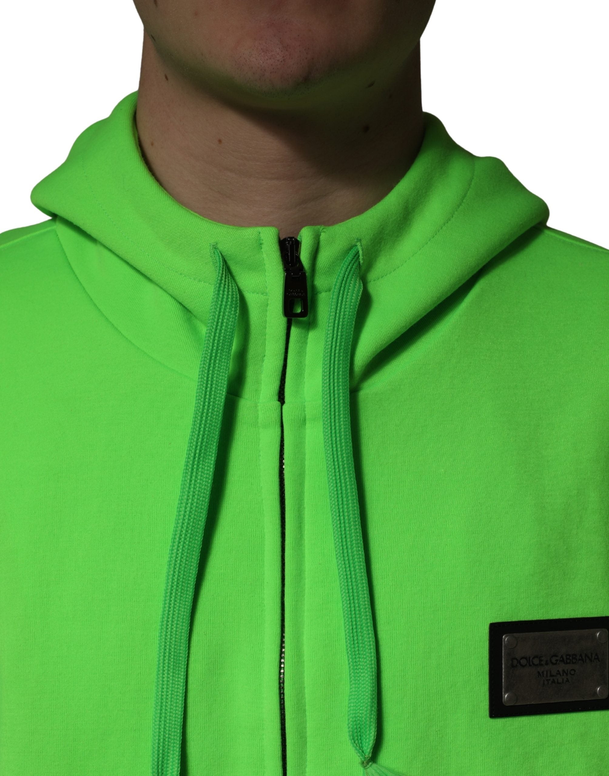 Dolce & Gabbana Green FullZip Fleece HoodedSweatshirt Sweater Dolce & Gabbana