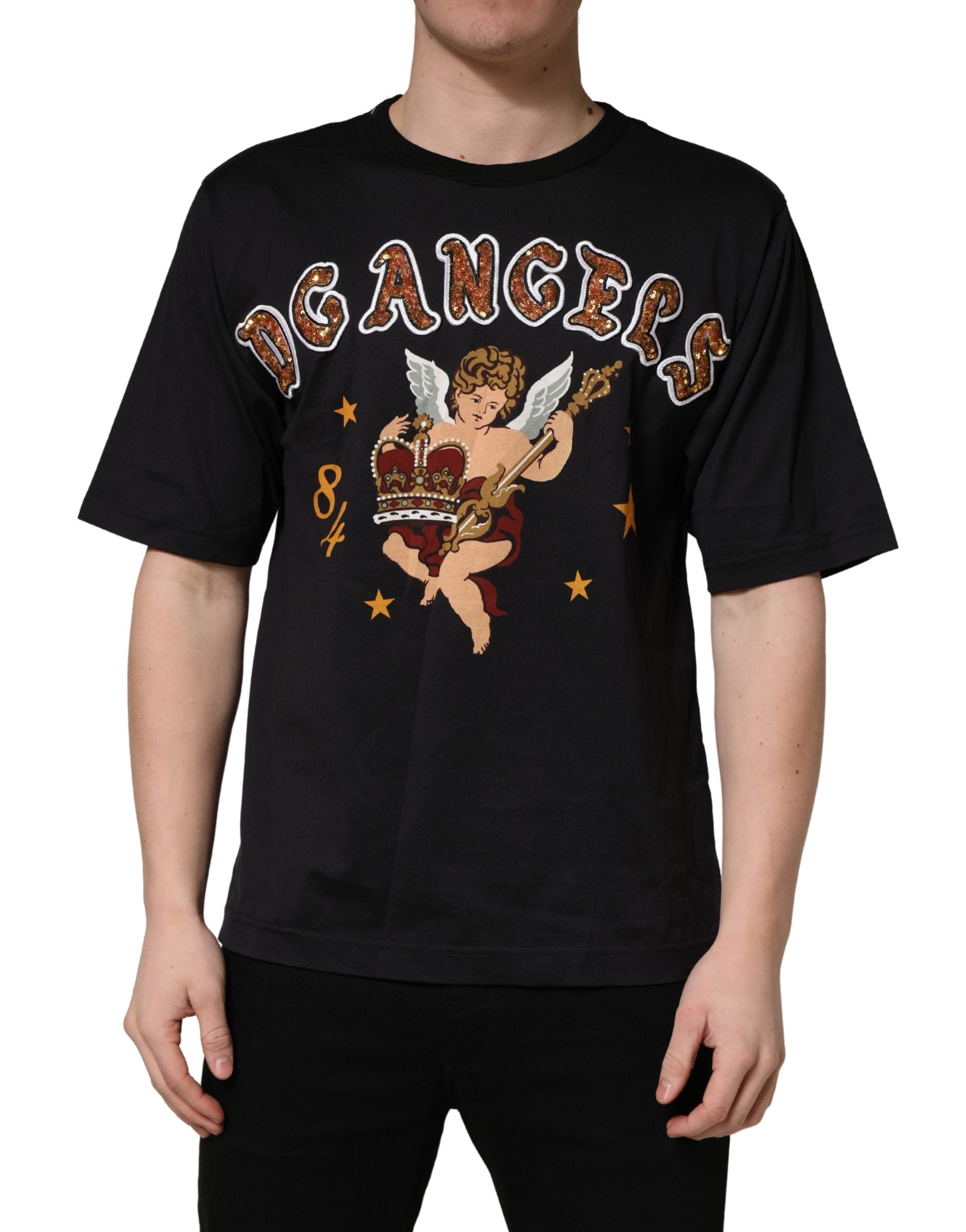 Dolce & Gabbana Black Angel Print Cotton Crew Neck T-shirt Dolce & Gabbana