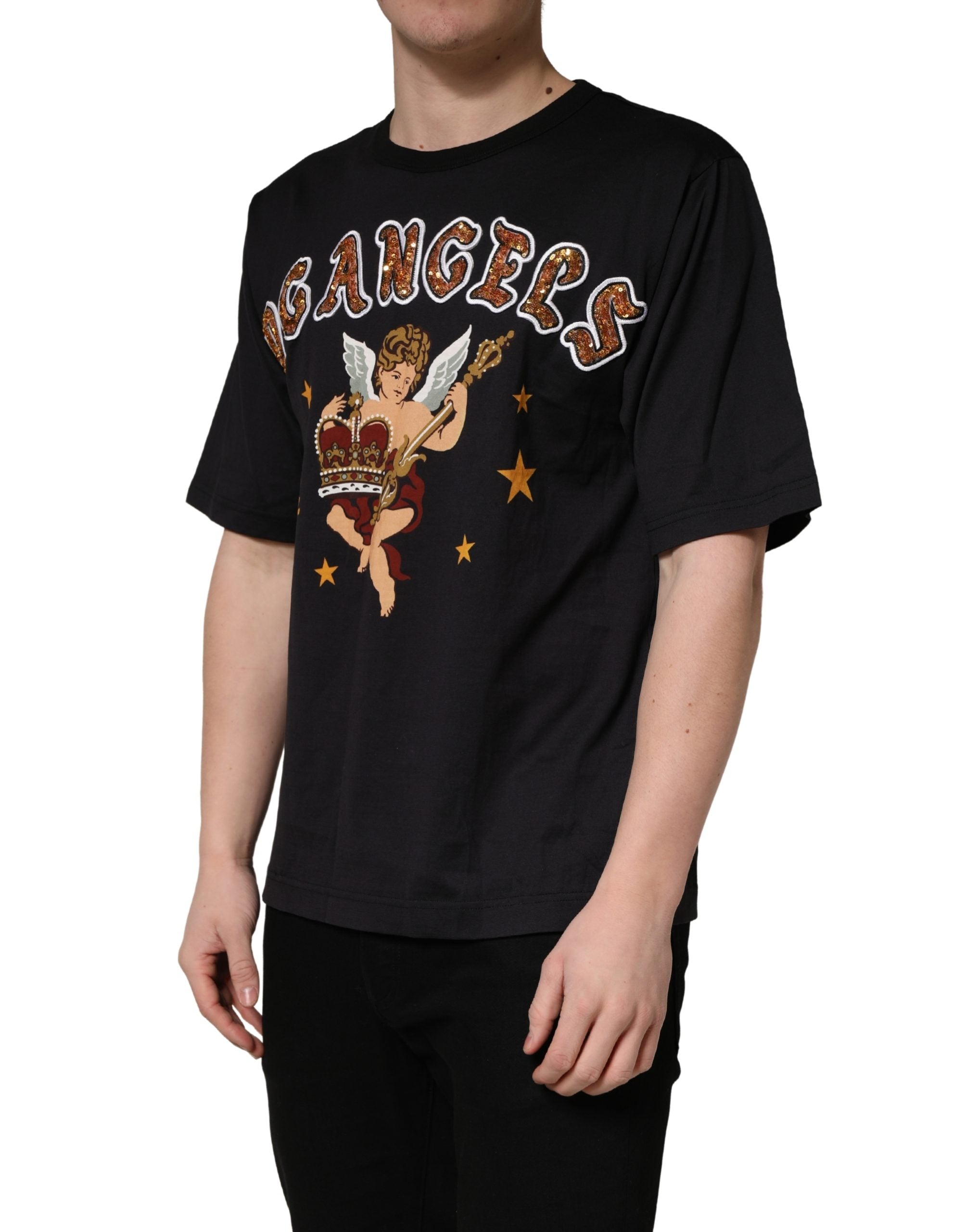 Dolce & Gabbana Black Angel Print Cotton Crew Neck T-shirt Dolce & Gabbana