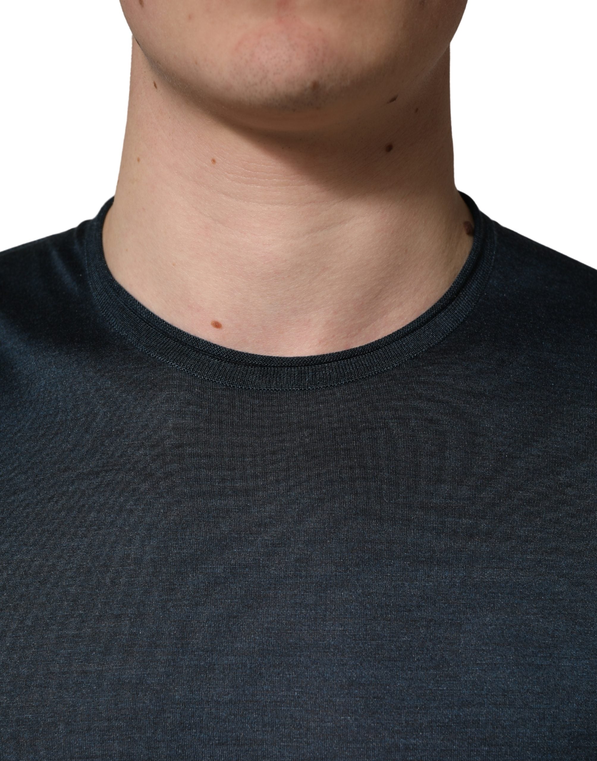 Dolce & Gabbana Dark Blue Silk Crew Neck Short Sleeve T-shirt Dolce & Gabbana