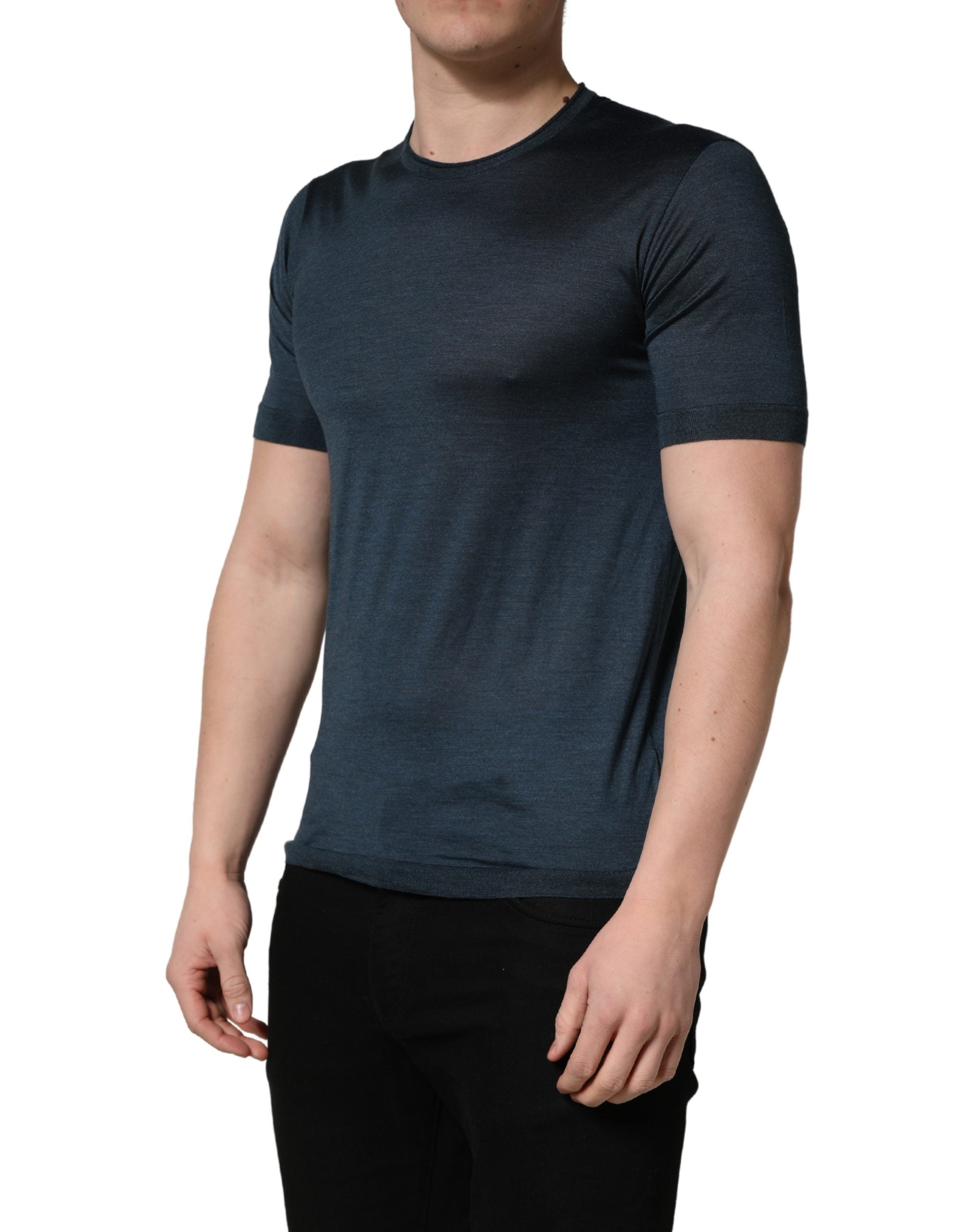 Dolce & Gabbana Dark Blue Silk Crew Neck Short Sleeve T-shirt Dolce & Gabbana