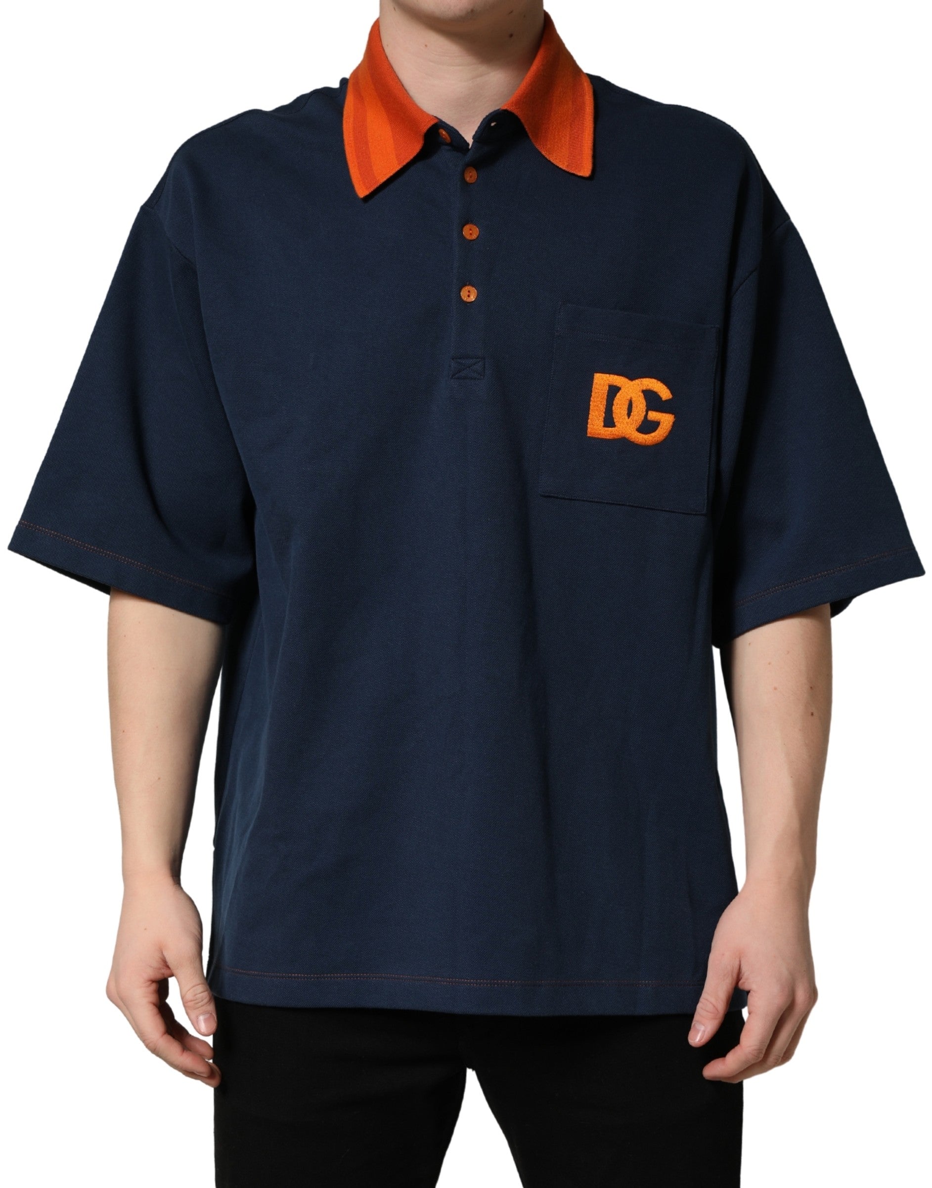Dolce & Gabbana Navy Blue Cotton Logo Short Sleeves Men Polo T-shirt Dolce & Gabbana