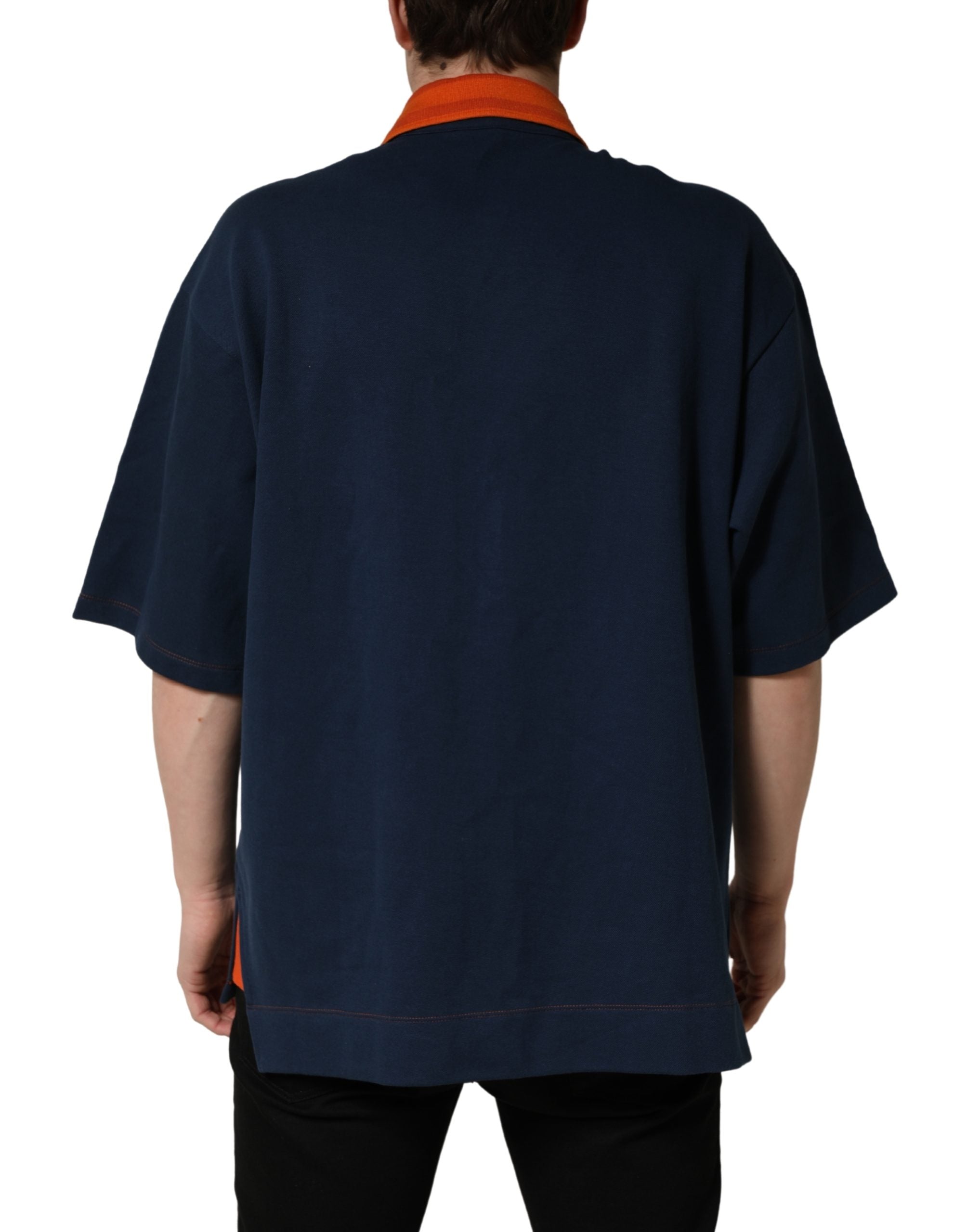 Dolce & Gabbana Navy Blue Cotton Logo Short Sleeves Men Polo T-shirt Dolce & Gabbana