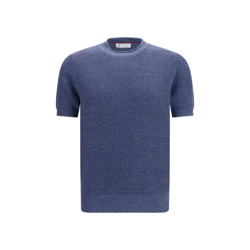 Brunello Cucinelli Blue Linen T-Shirt Brunello Cucinelli
