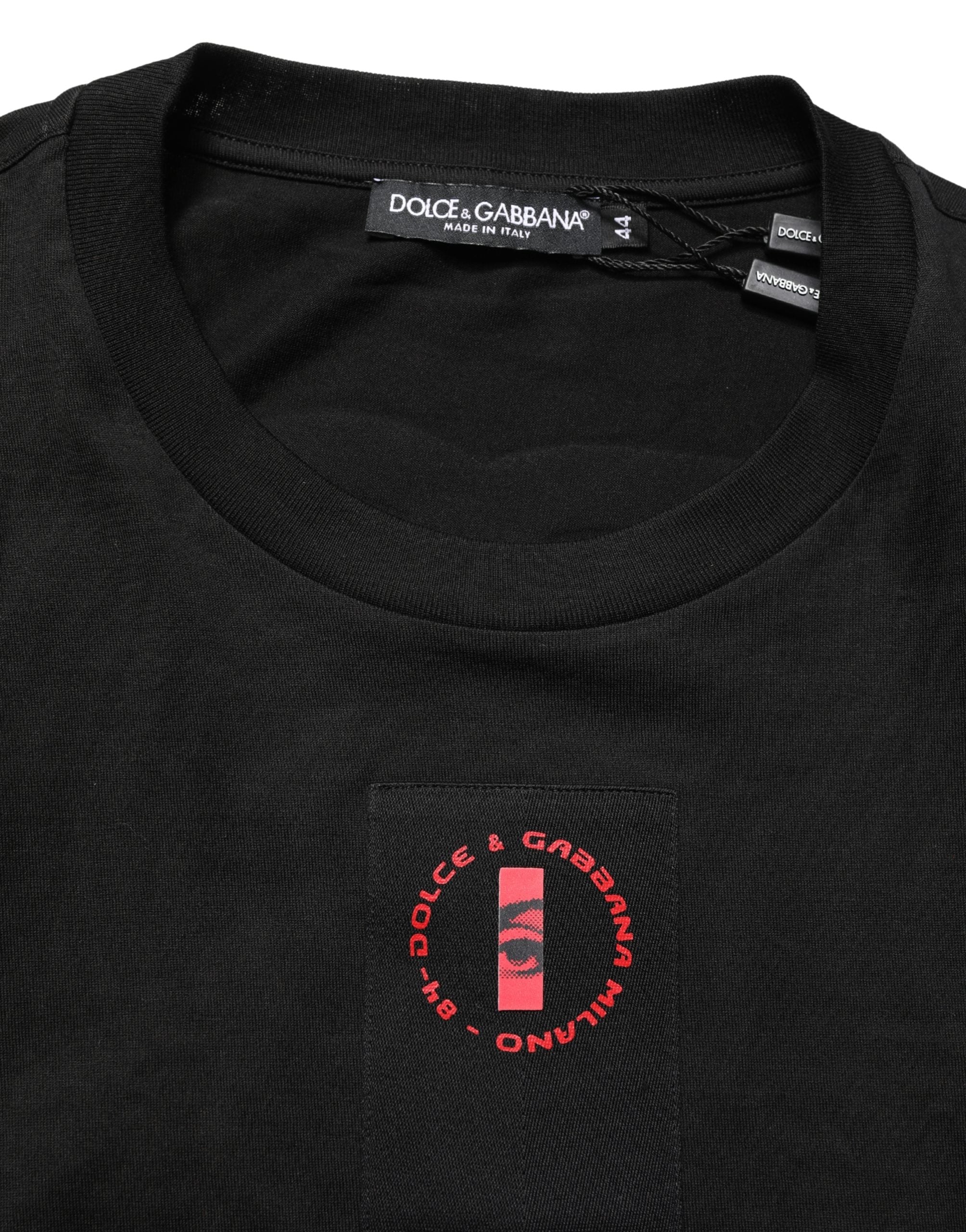 Dolce & Gabbana Black Cotton Jersey Logo Patch Crew Neck T-shirt Dolce & Gabbana