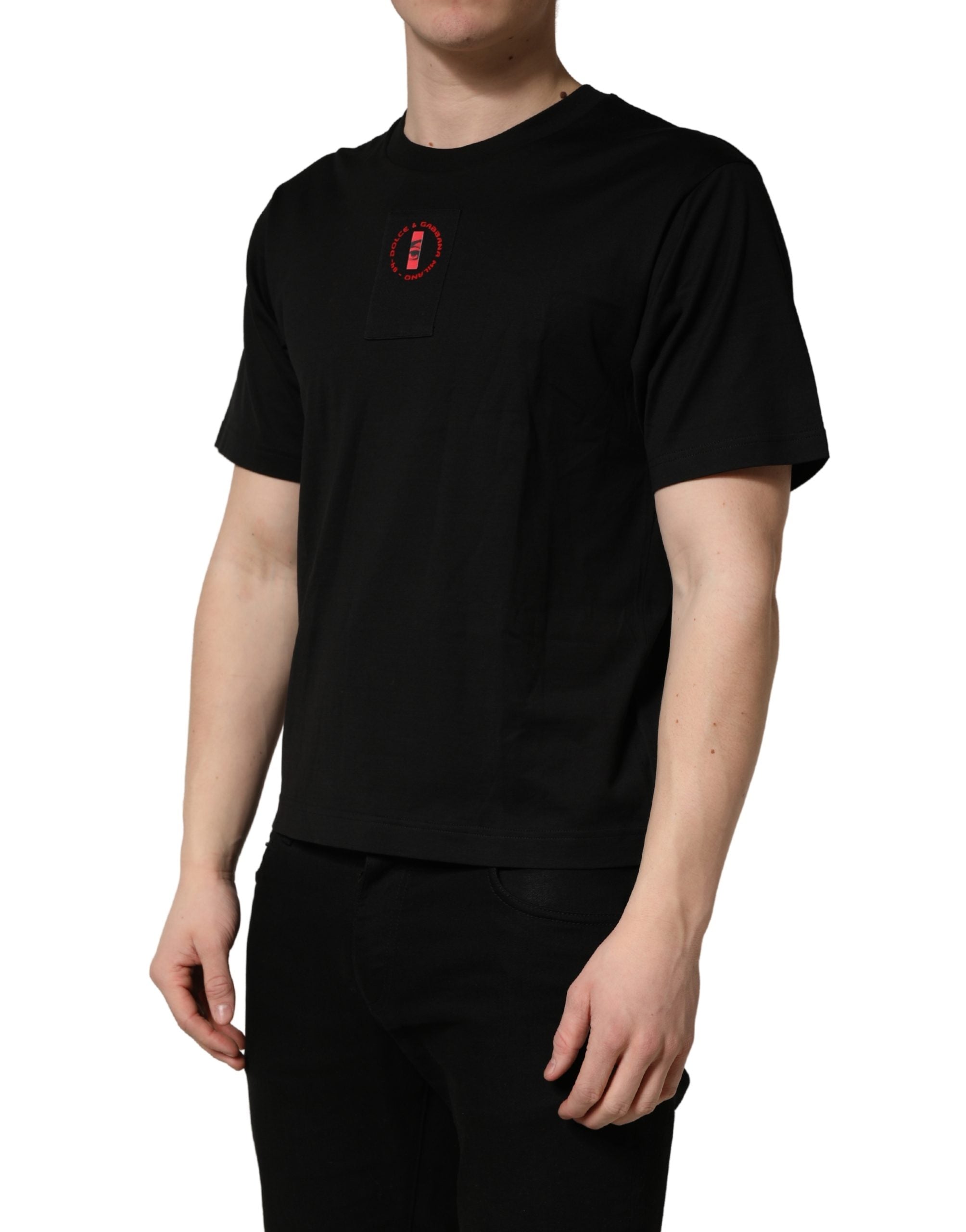 Dolce & Gabbana Black Cotton Jersey Logo Patch Crew Neck T-shirt Dolce & Gabbana