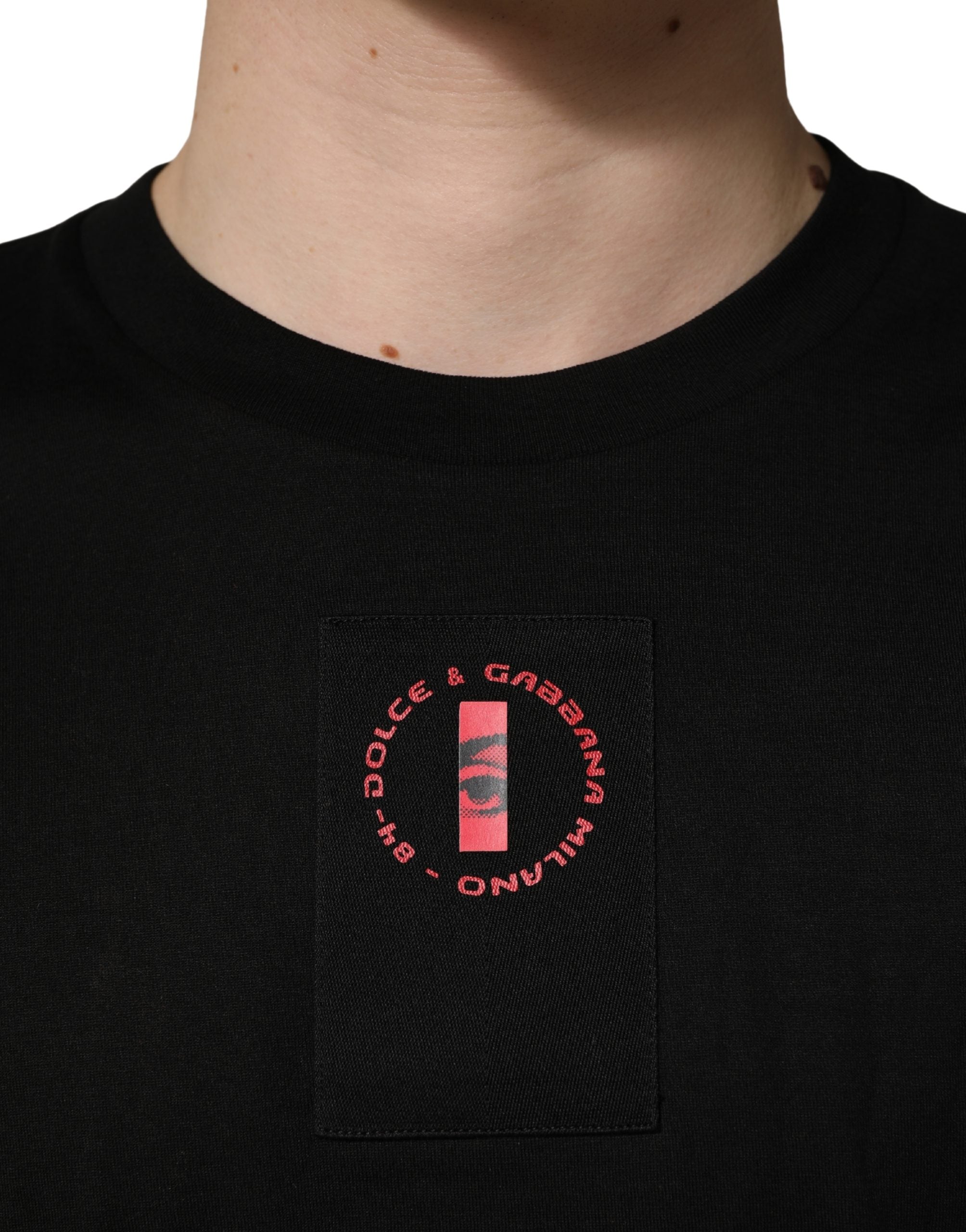 Dolce & Gabbana Black Cotton Jersey Logo Patch Crew Neck T-shirt Dolce & Gabbana