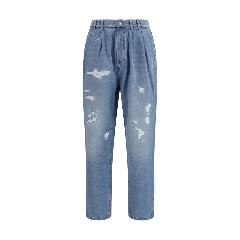 Brunello Cucinelli Blue Cotton Straight-Leg Jeans Brunello Cucinelli