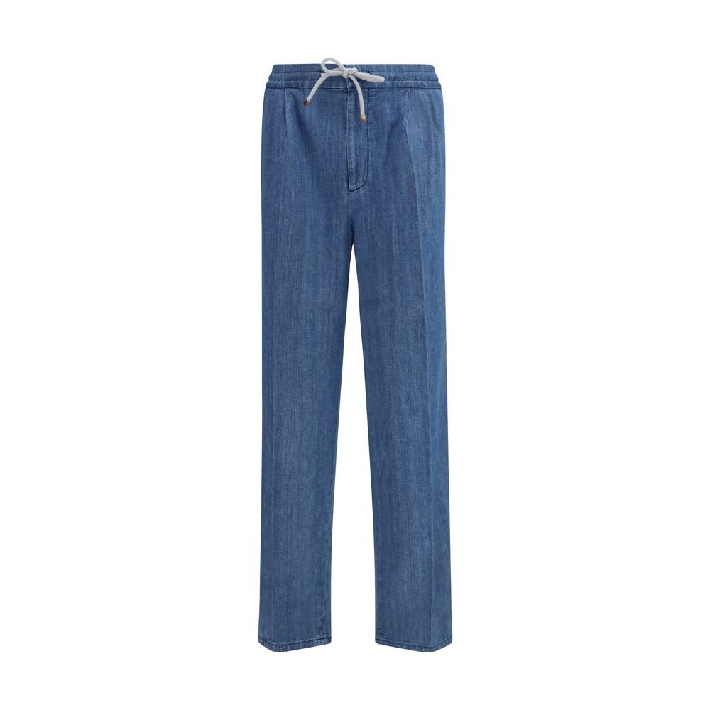 Brunello Cucinelli Blue Cotton Casual Pants Brunello Cucinelli