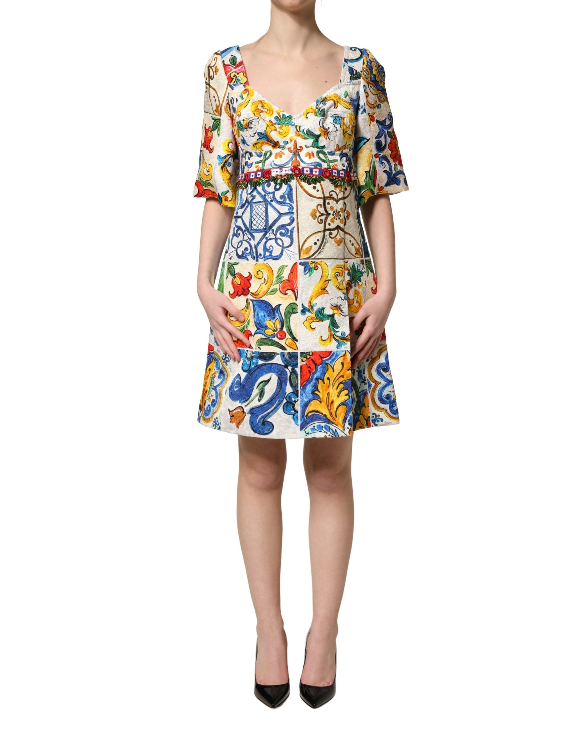 Dolce & Gabbana Multicolor Majolica Print Cotton Mini Dress Dolce & Gabbana