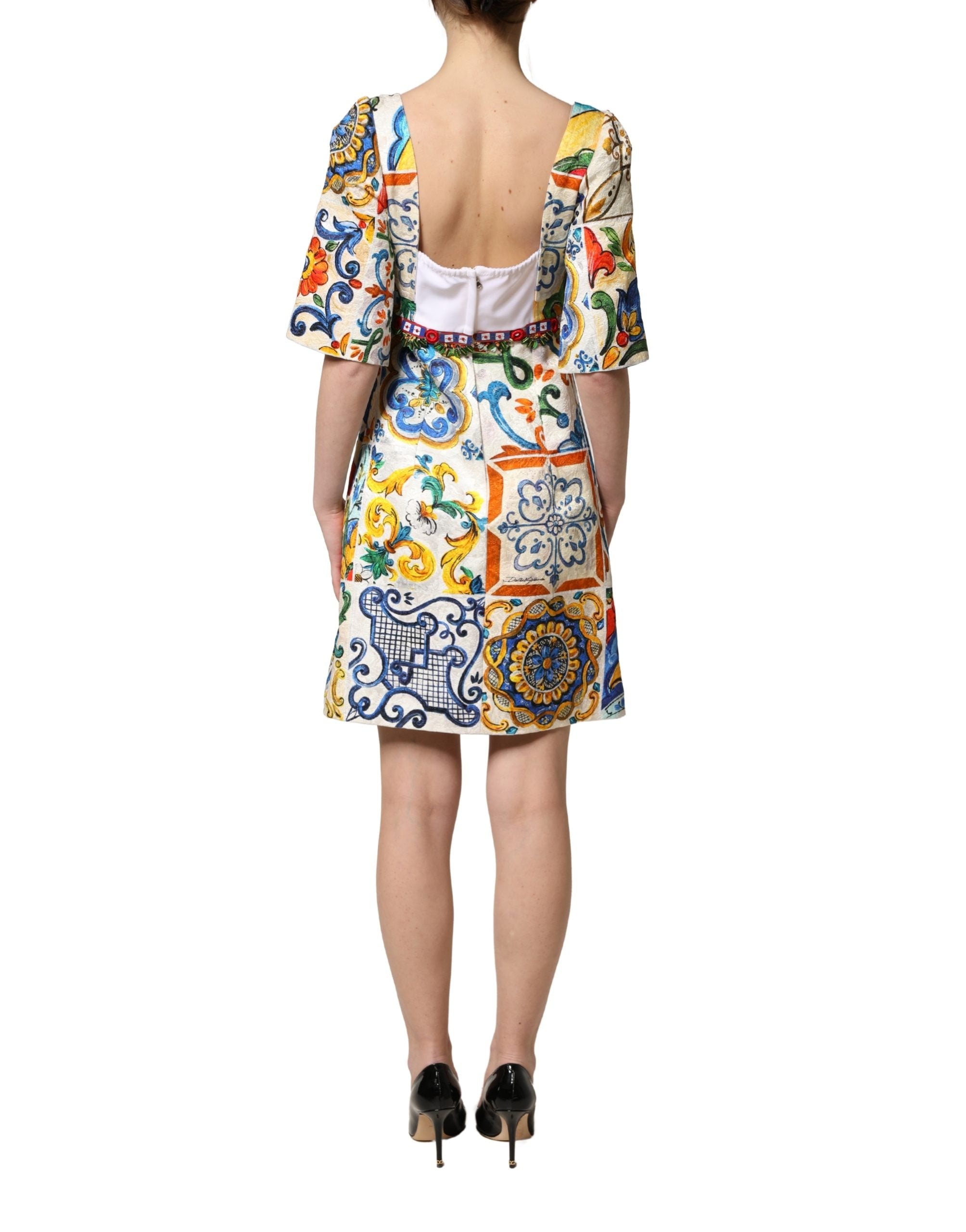 Dolce & Gabbana Multicolor Majolica Print Cotton Mini Dress Dolce & Gabbana