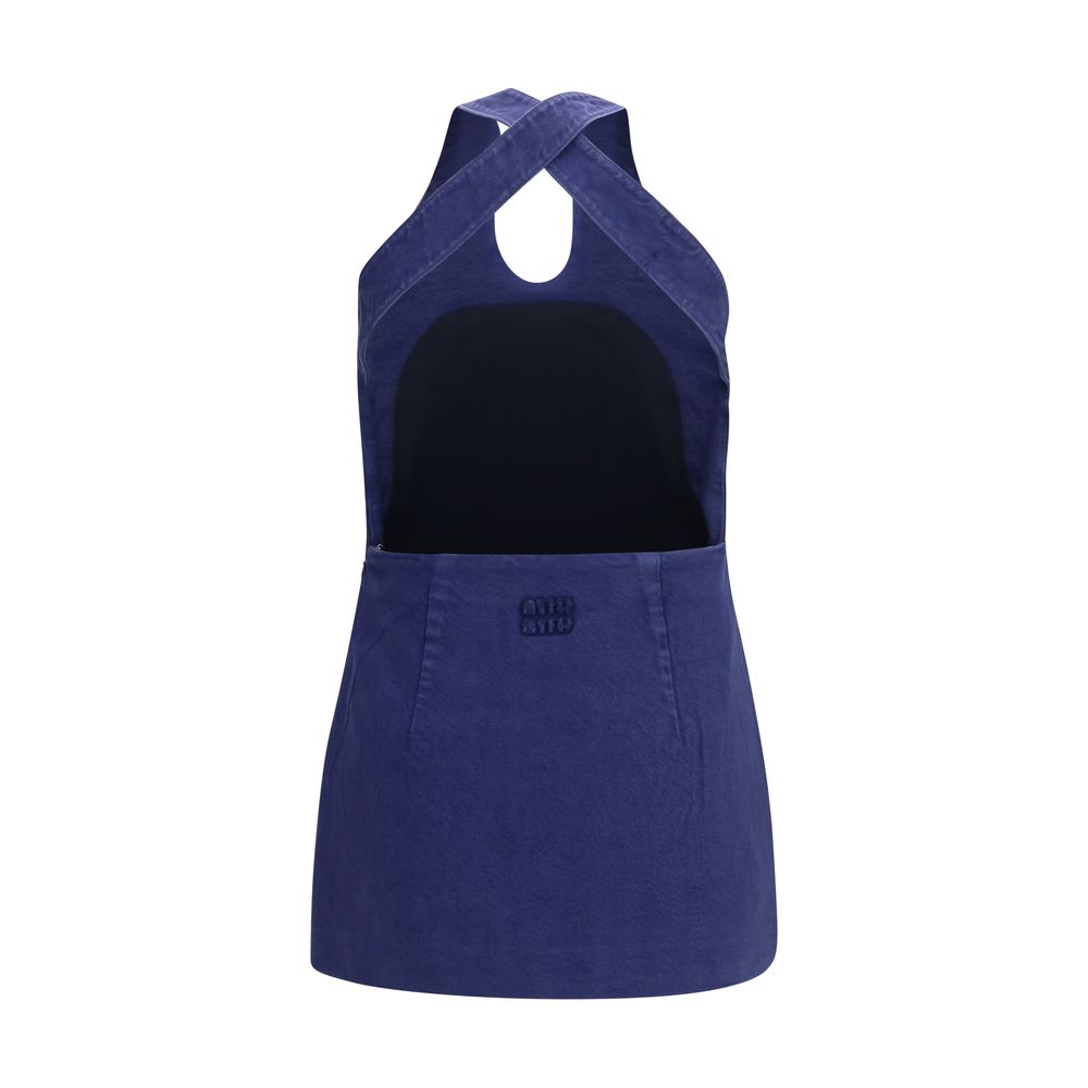 Miu Miu Blue Cotton Casual Dress Miu Miu