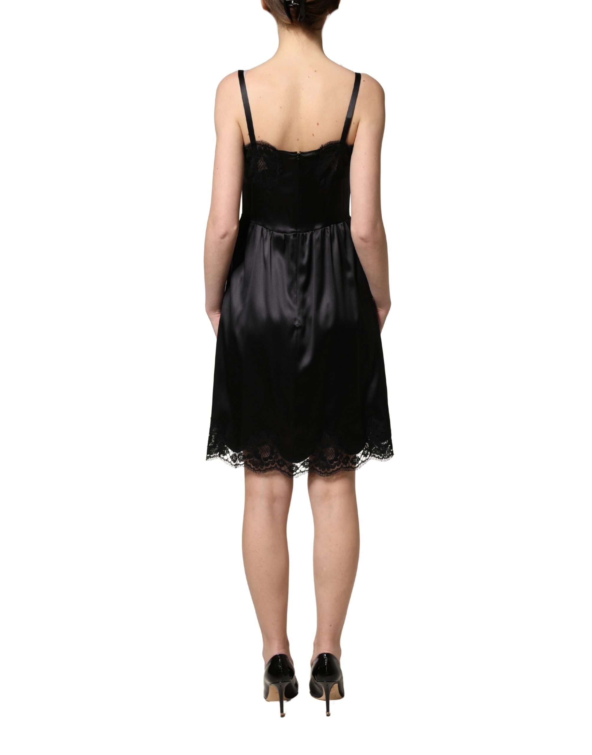 Dolce & Gabbana Black Silk Satin Lace Sleeveless Mini Dress Dolce & Gabbana