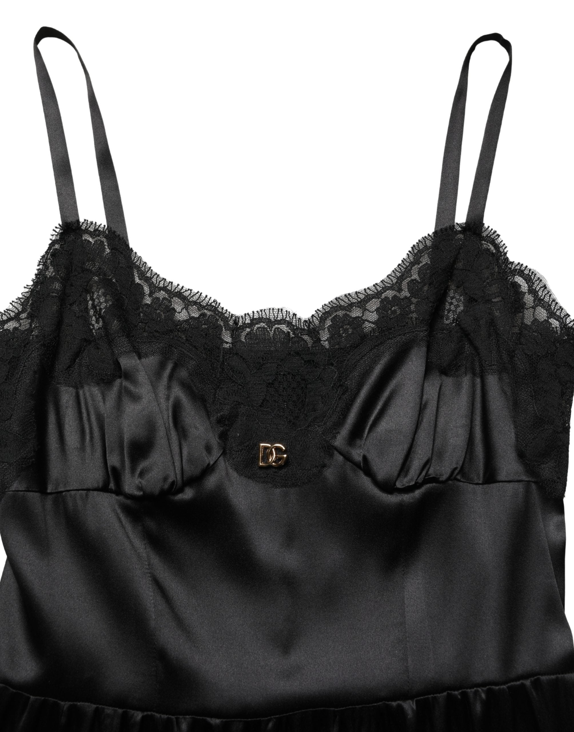 Dolce & Gabbana Black Silk Satin Lace Sleeveless Mini Dress Dolce & Gabbana