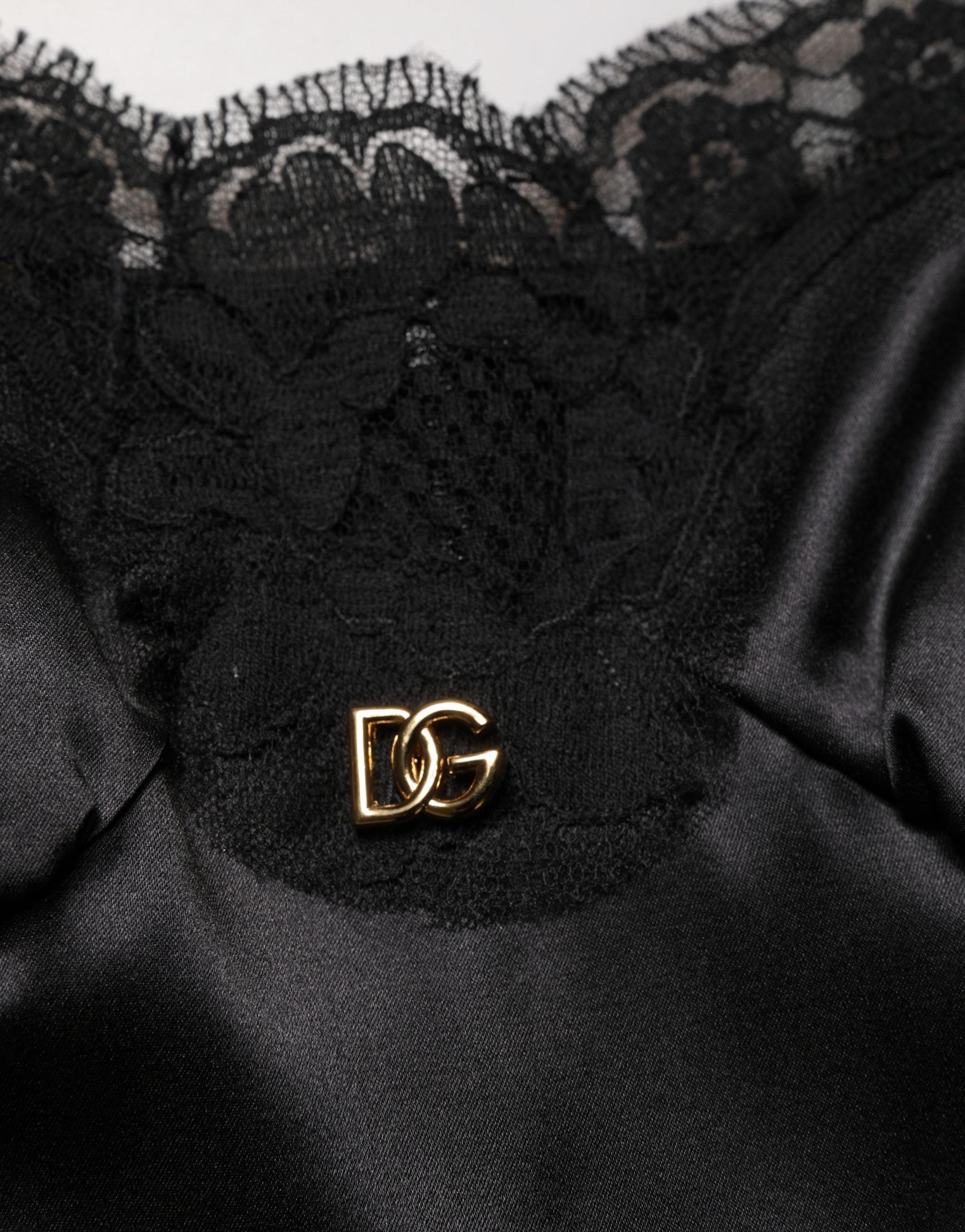 Dolce & Gabbana Black Silk Satin Lace Sleeveless Mini Dress Dolce & Gabbana