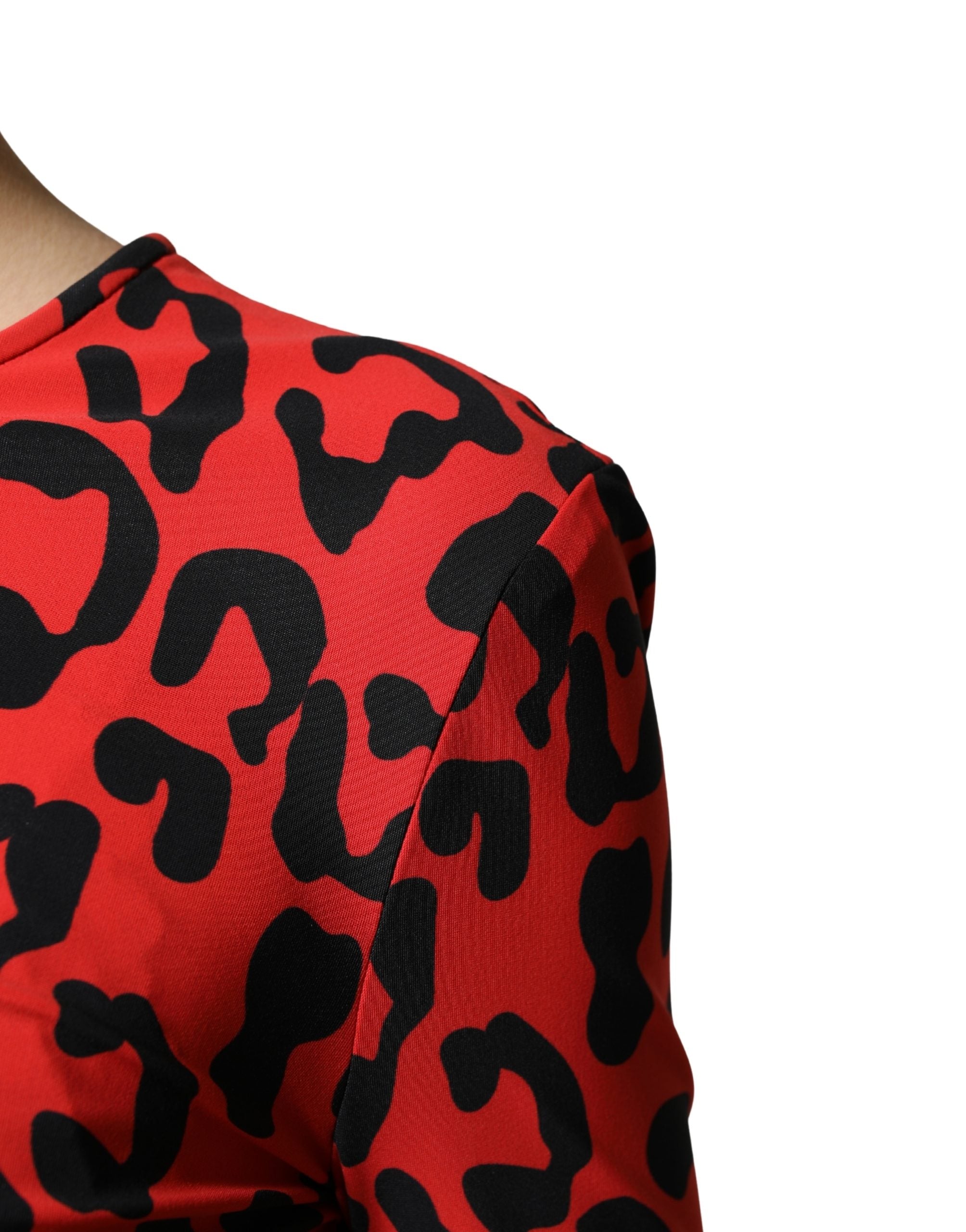 Dolce & Gabbana Red Leopard Print Long Sleeves Midi Dress Dolce & Gabbana