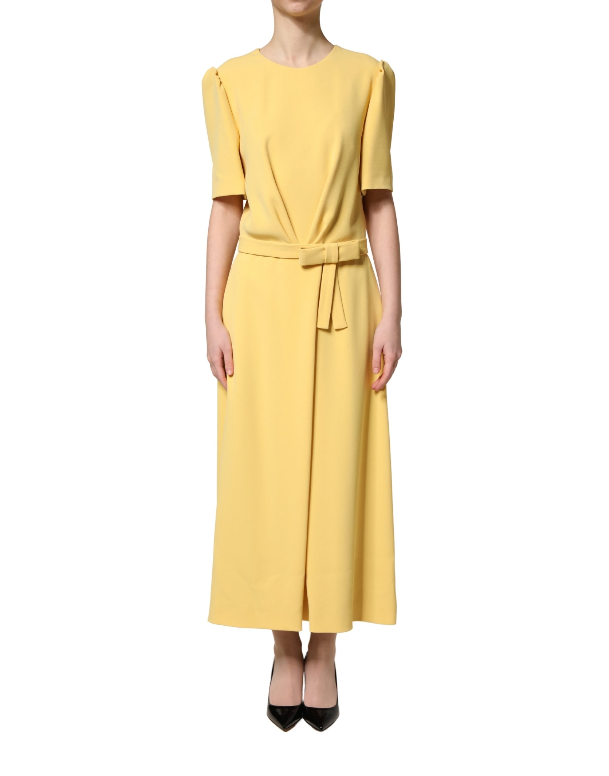 Dolce & Gabbana Yellow Short-Sleeved Crew Neck Midi Dress Dolce & Gabbana