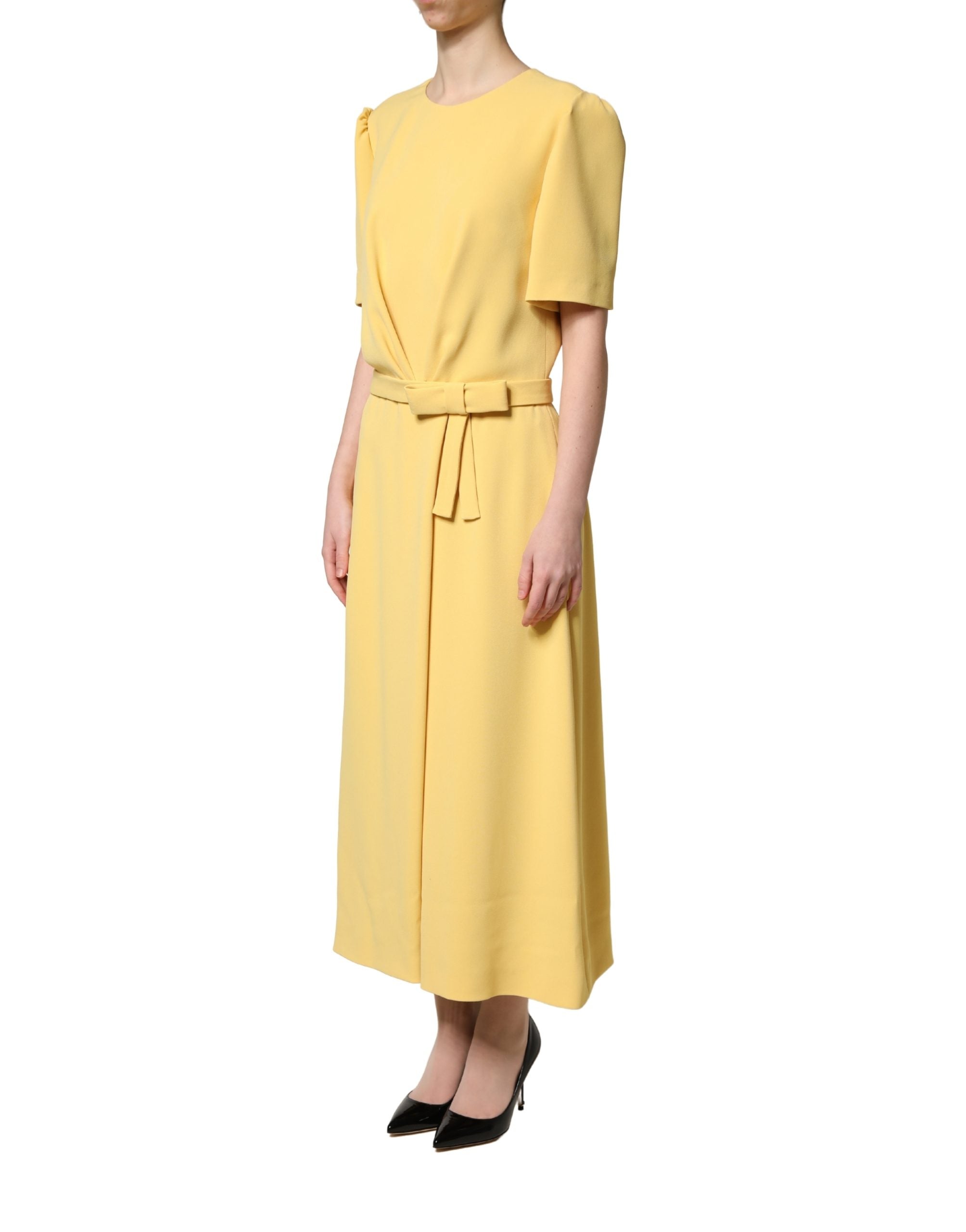 Dolce & Gabbana Yellow Short-Sleeved Crew Neck Midi Dress Dolce & Gabbana