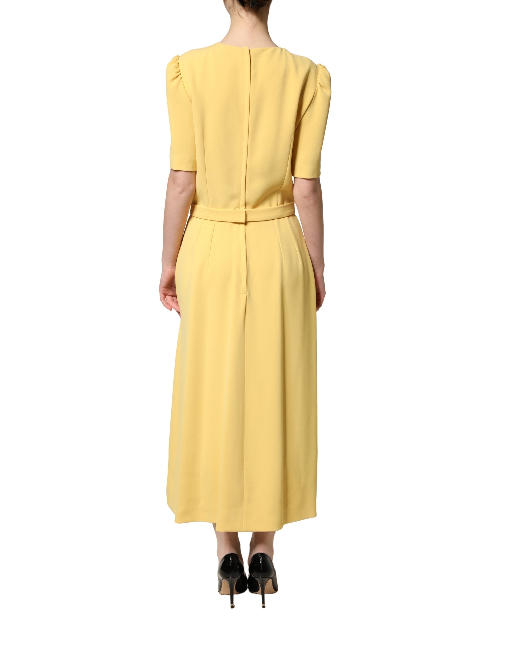 Dolce & Gabbana Yellow Short-Sleeved Crew Neck Midi Dress Dolce & Gabbana