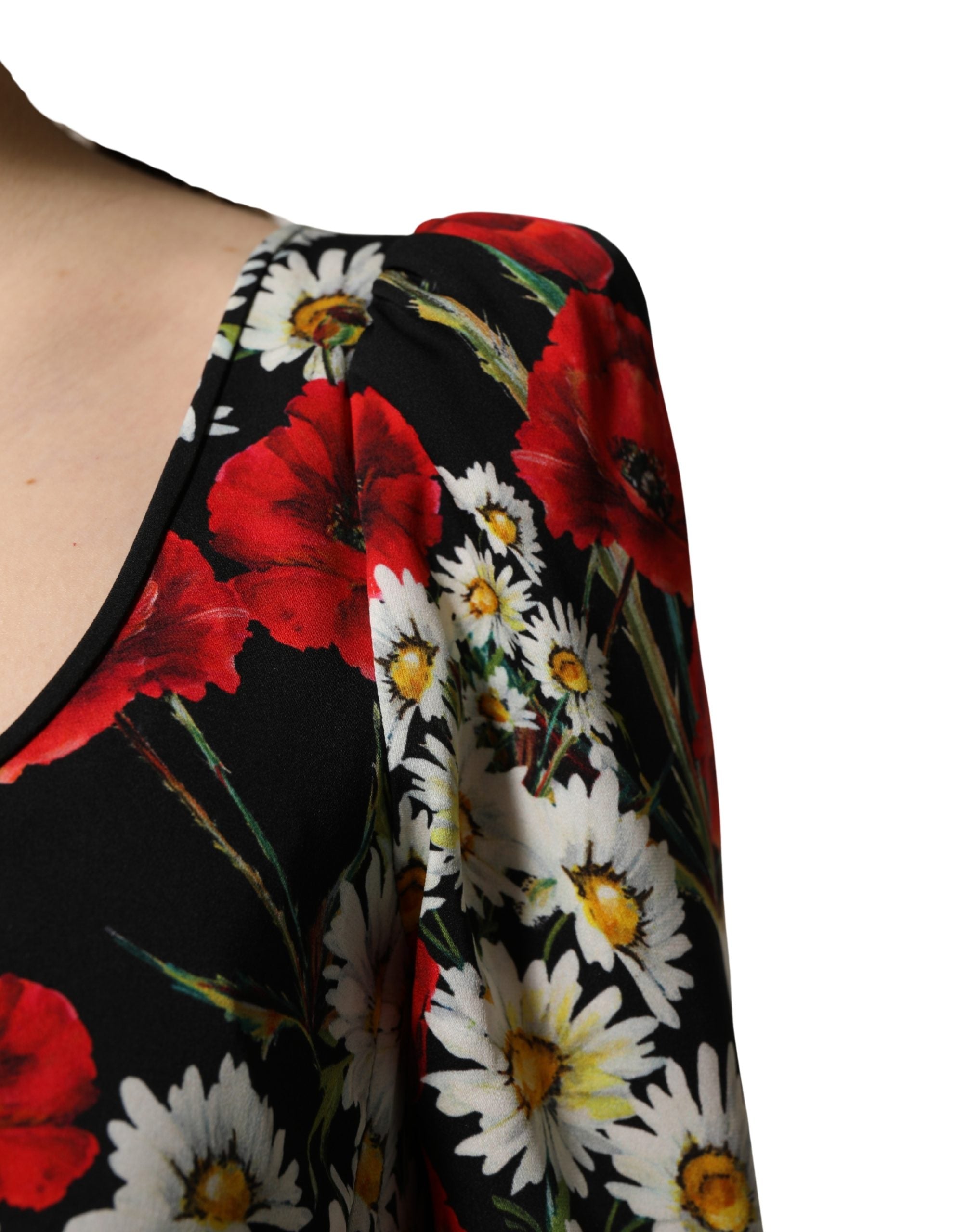 Dolce & Gabbana Black Floral Silk Long Sleeves Gown Dress Dolce & Gabbana