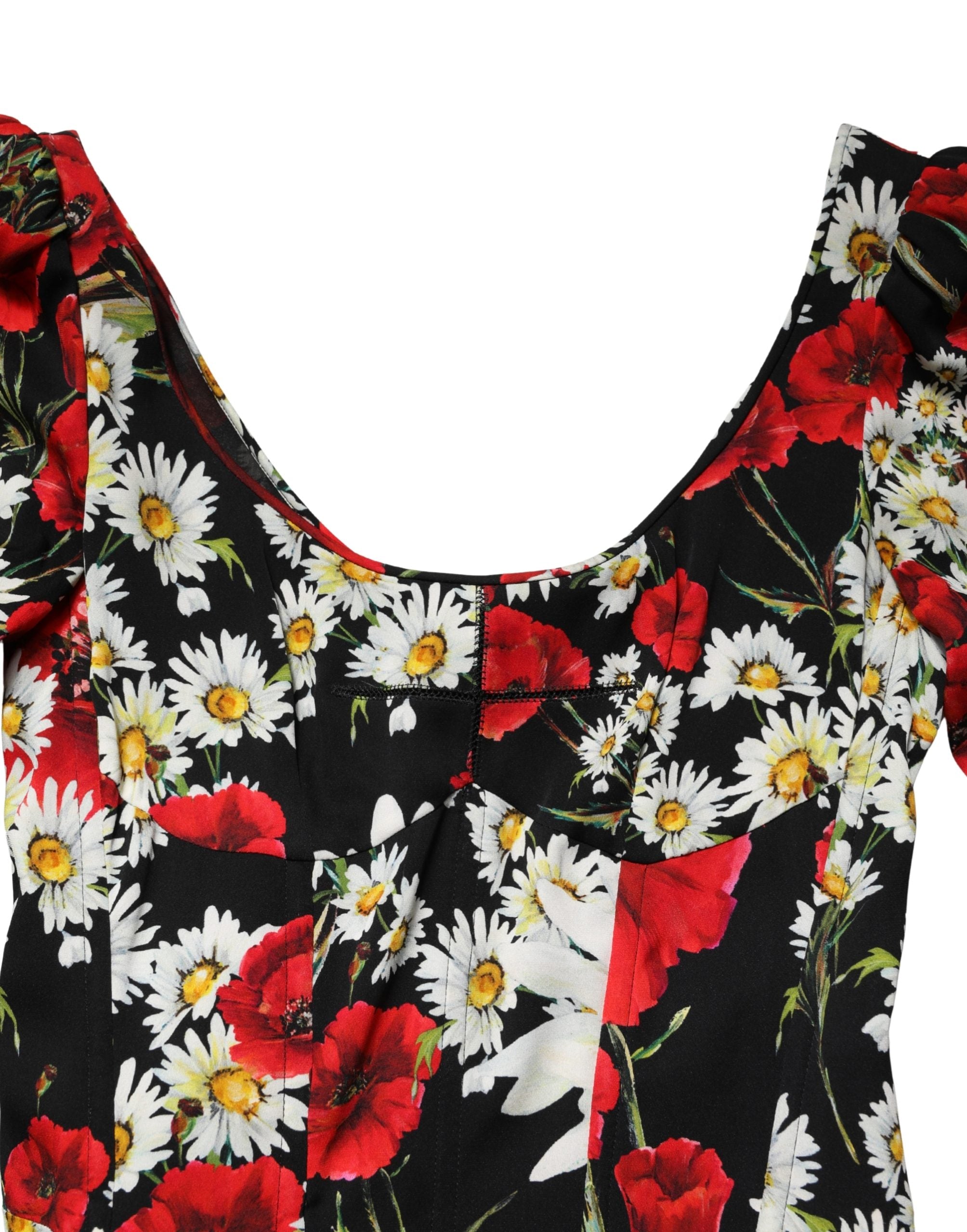 Dolce & Gabbana Black Floral Silk Long Sleeves Gown Dress Dolce & Gabbana