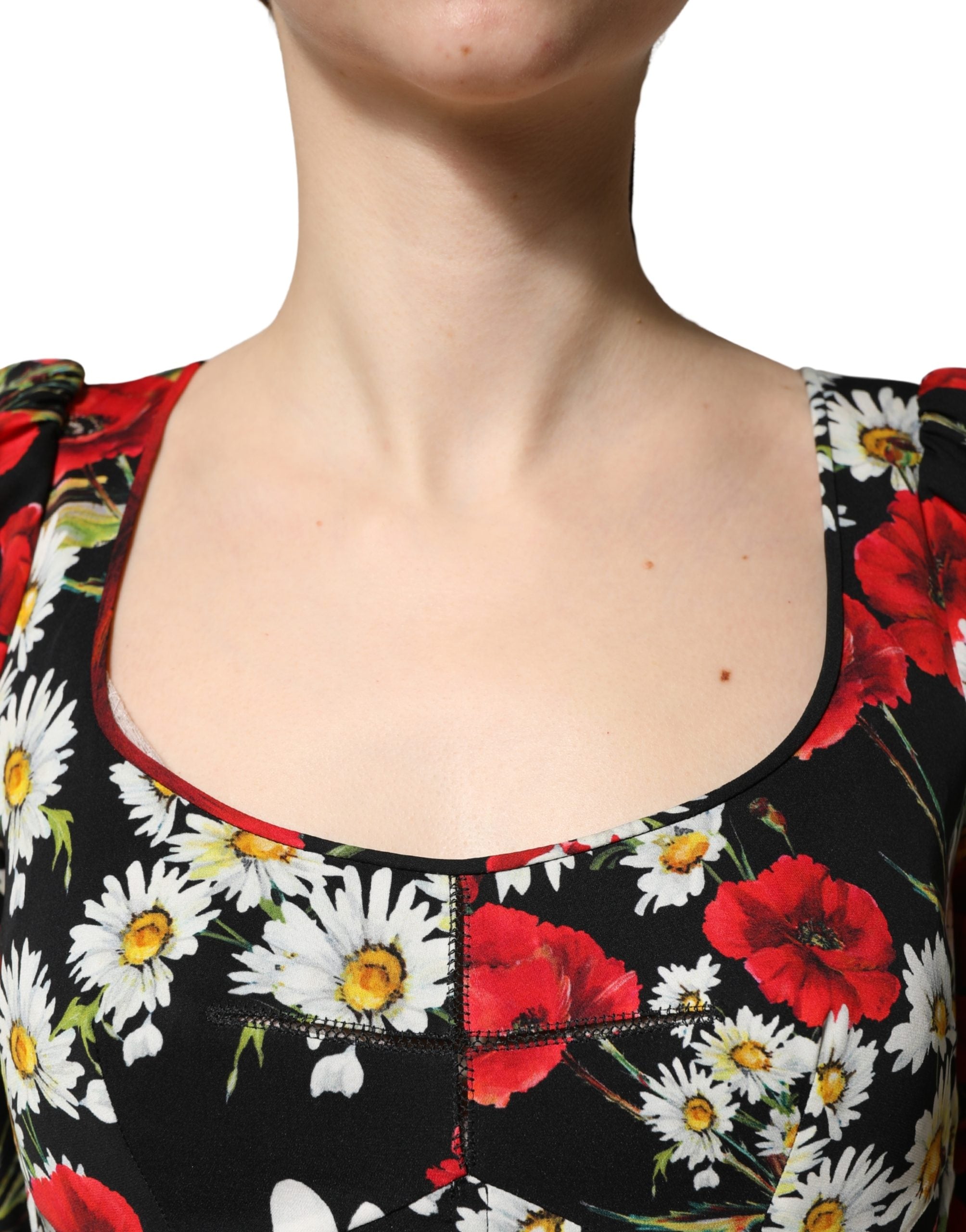 Dolce & Gabbana Black Floral Silk Long Sleeves Gown Dress Dolce & Gabbana