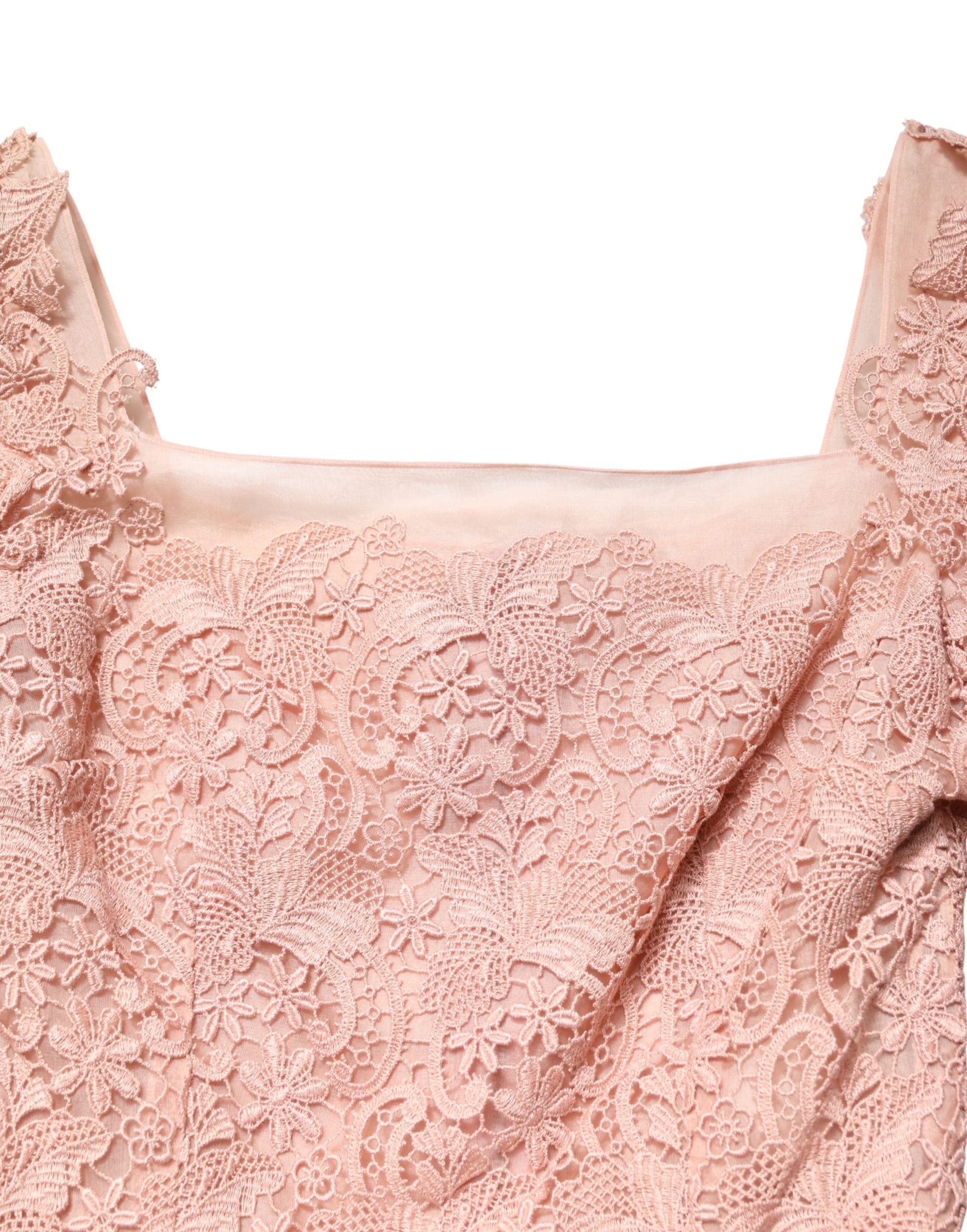 Dolce & Gabbana Pink Lace Long-Sleeved Evening Gown Dress Dolce & Gabbana