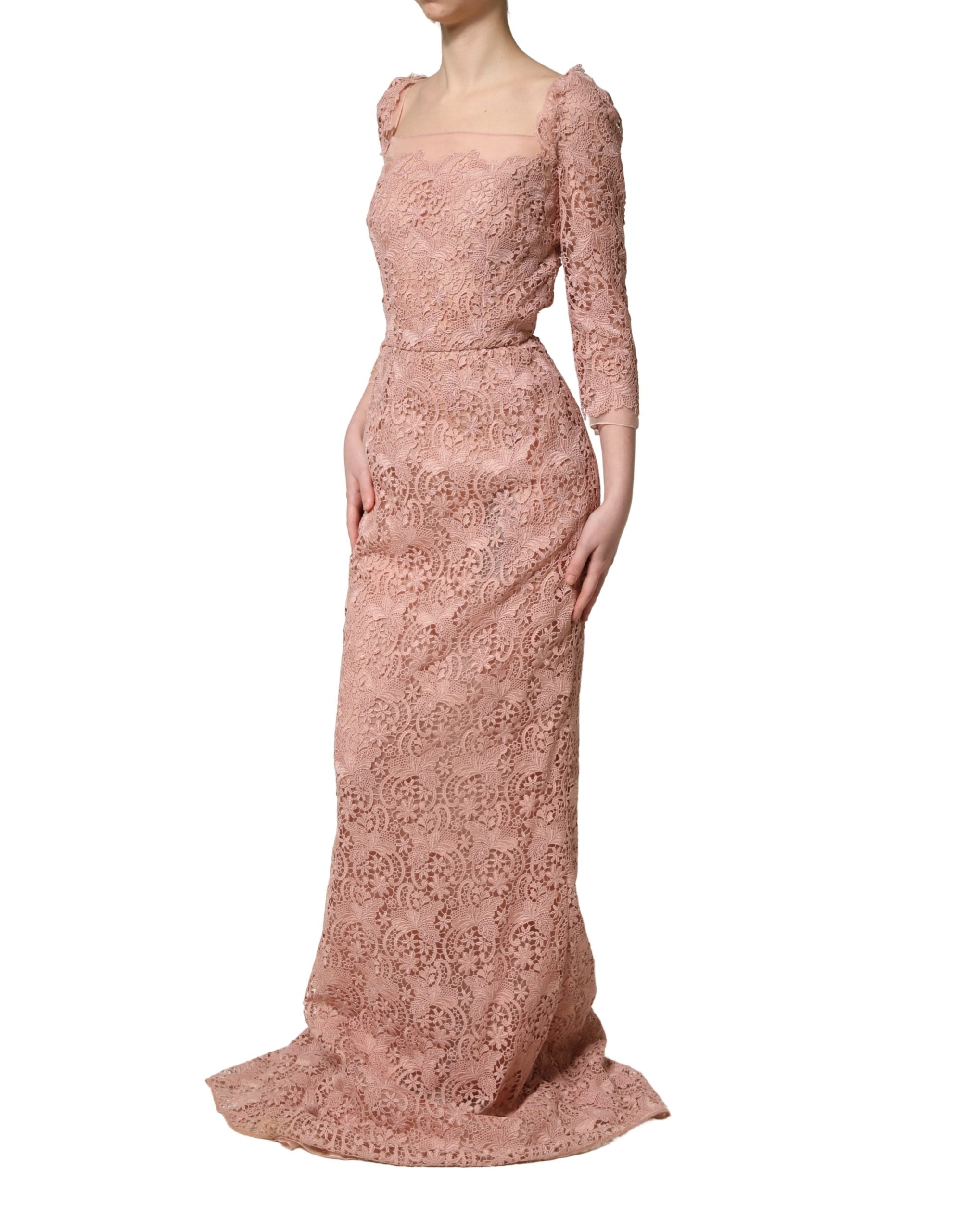 Dolce & Gabbana Pink Lace Long-Sleeved Evening Gown Dress Dolce & Gabbana