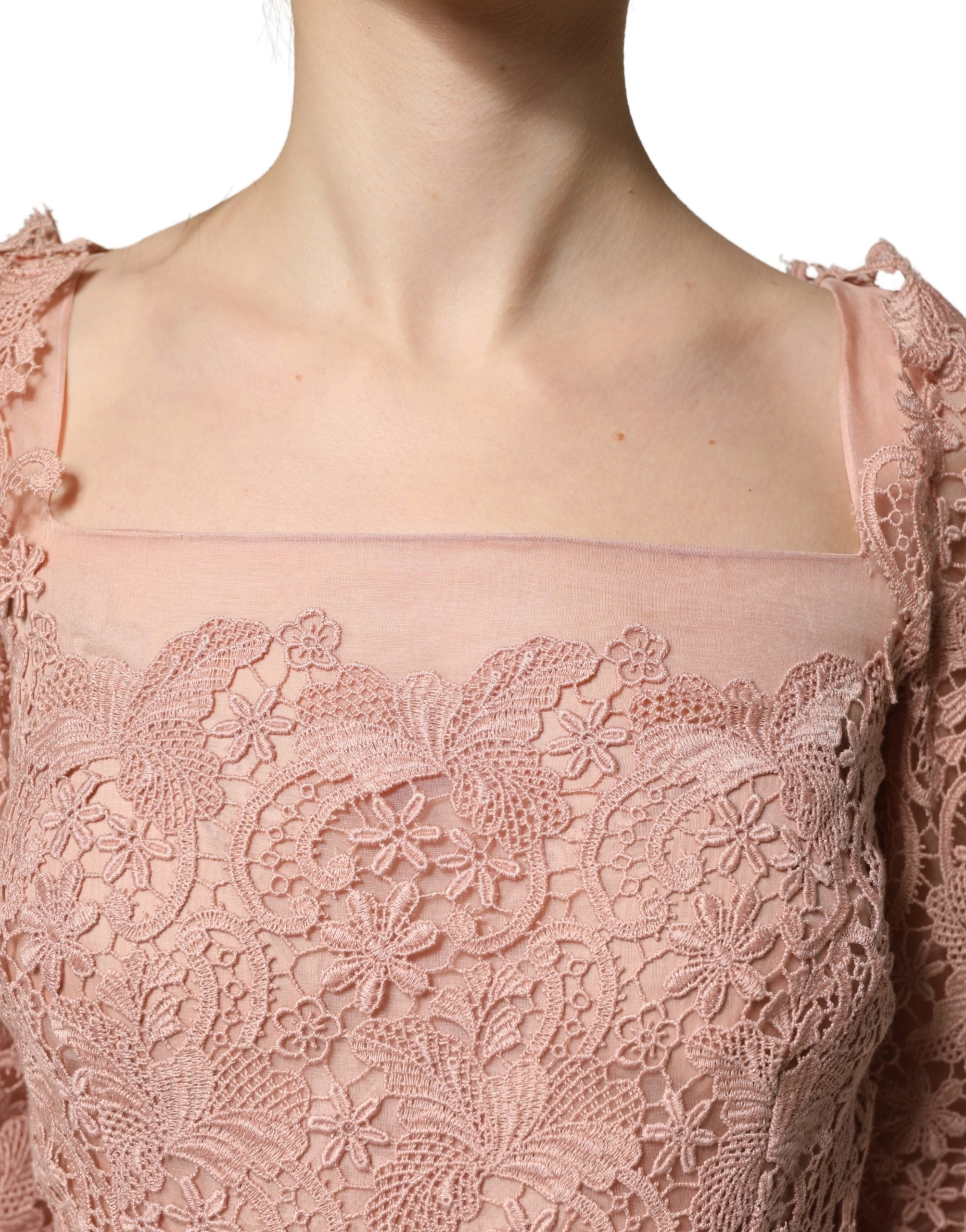Dolce & Gabbana Pink Lace Long-Sleeved Evening Gown Dress Dolce & Gabbana