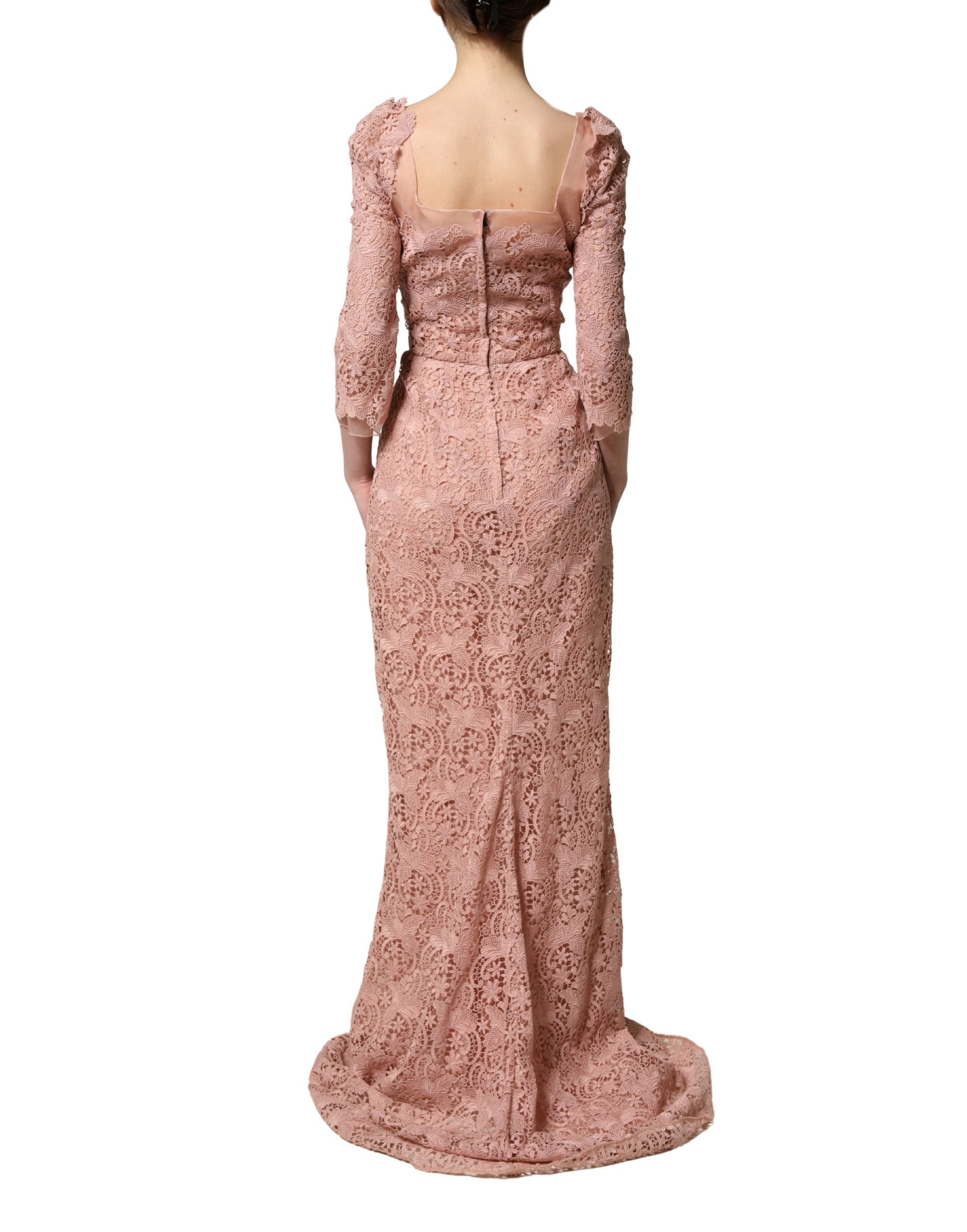 Dolce & Gabbana Pink Lace Long-Sleeved Evening Gown Dress Dolce & Gabbana