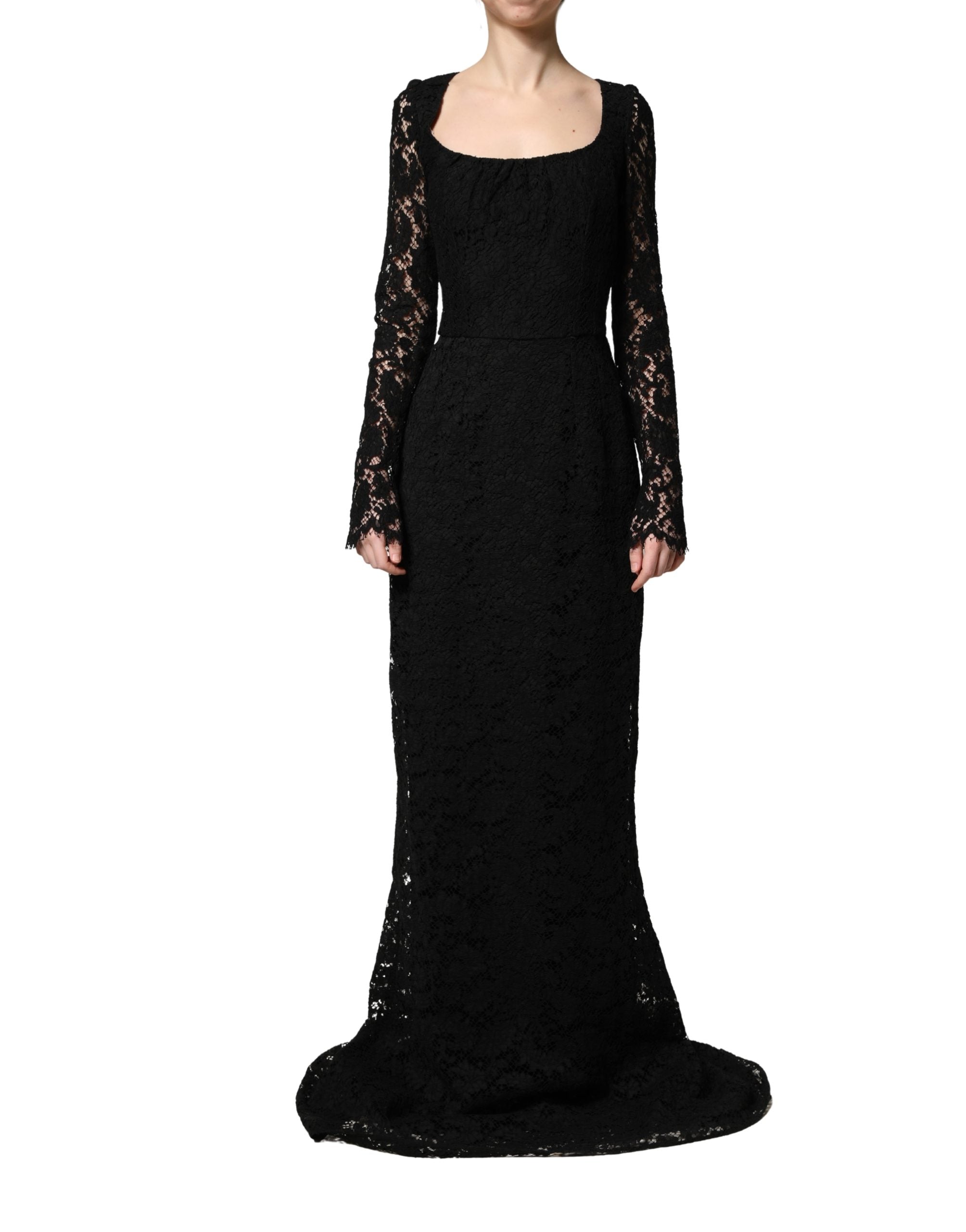 Dolce & Gabbana Black Lace Square Neck LongSleeve Maxi Dress Dolce & Gabbana