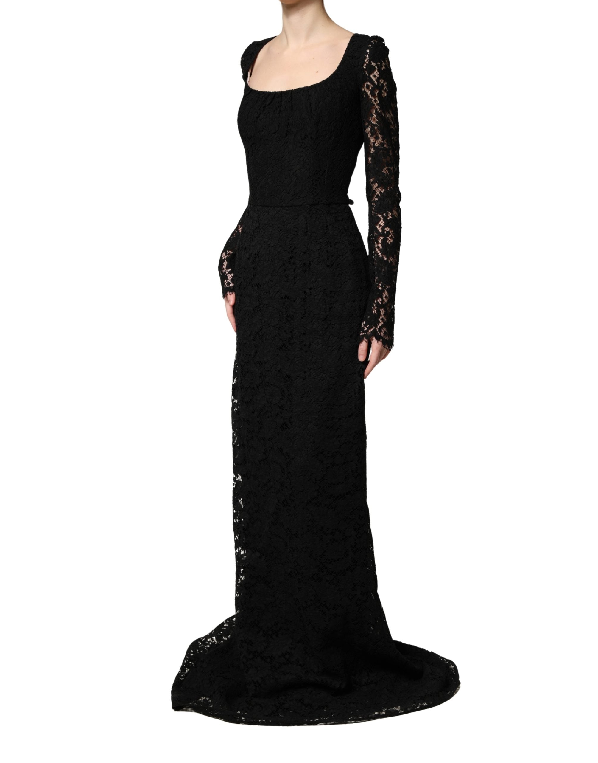 Dolce & Gabbana Black Lace Square Neck LongSleeve Maxi Dress Dolce & Gabbana