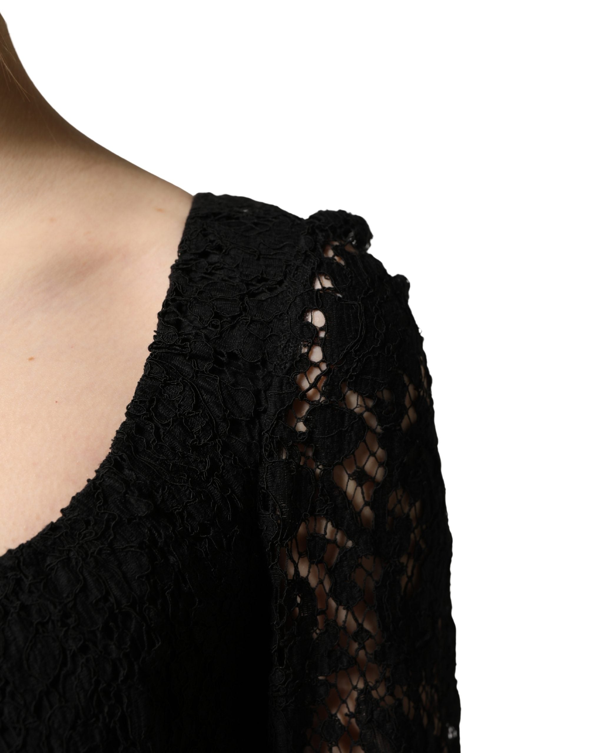 Dolce & Gabbana Black Lace Square Neck LongSleeve Maxi Dress Dolce & Gabbana