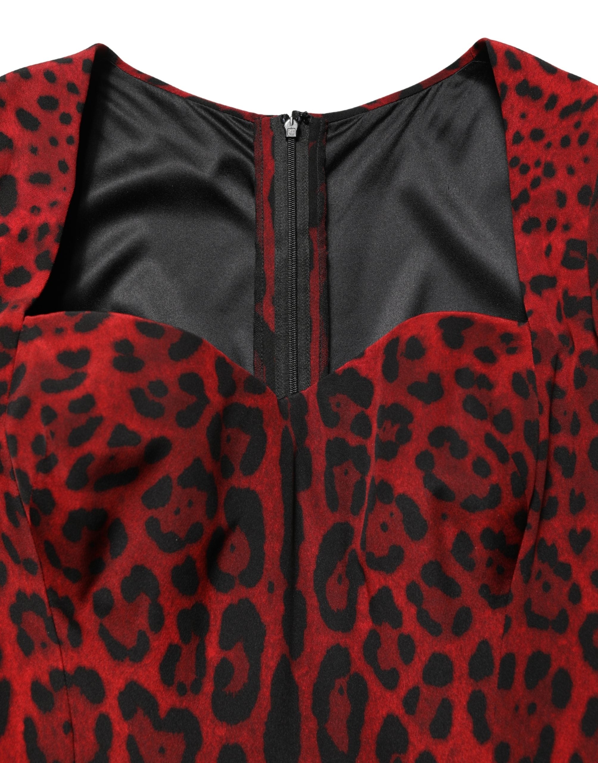 Dolce & Gabbana Red Leopard Print Sheath Long Sleeve Dress Dolce & Gabbana