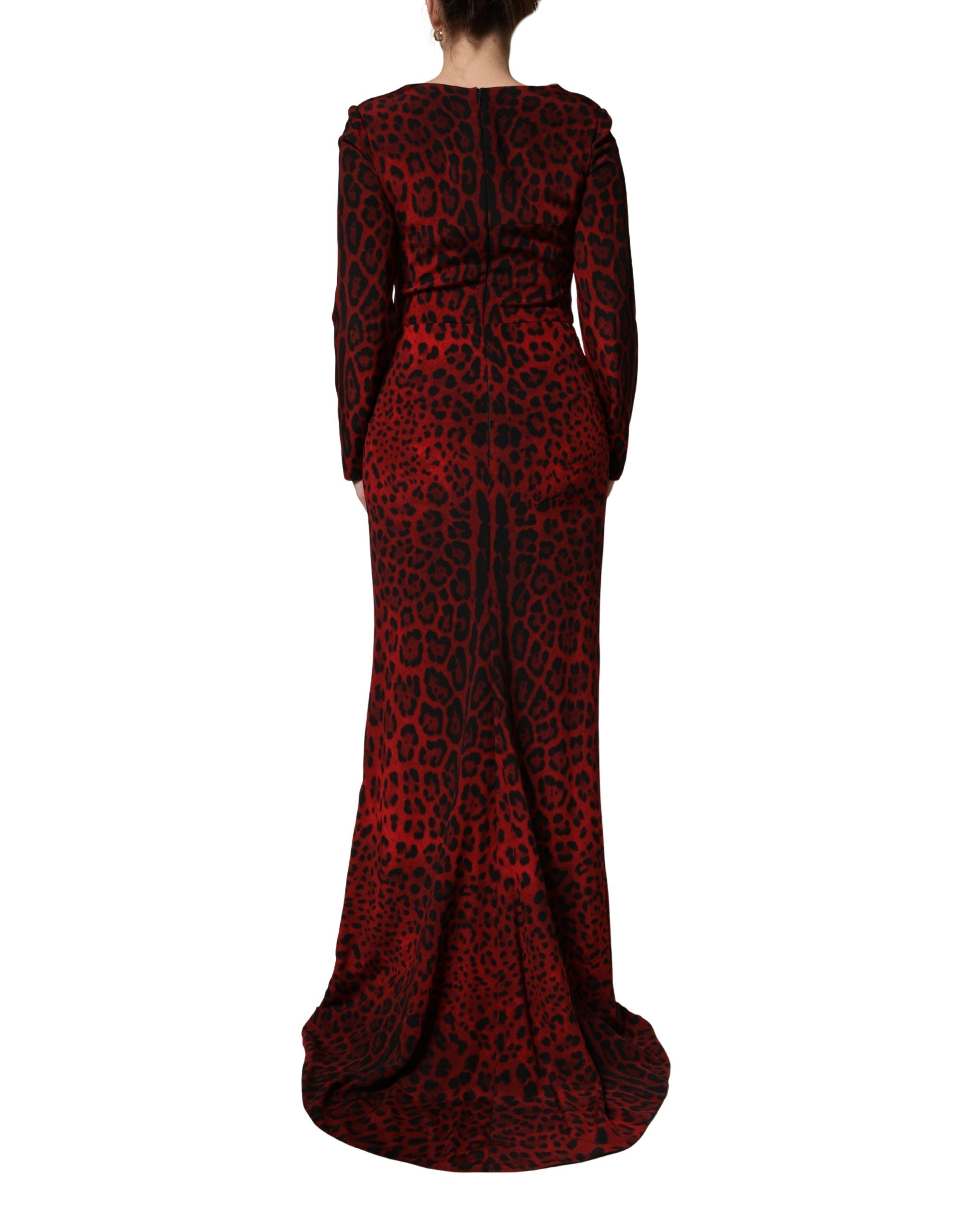 Dolce & Gabbana Red Leopard Print Sheath Long Sleeve Dress Dolce & Gabbana