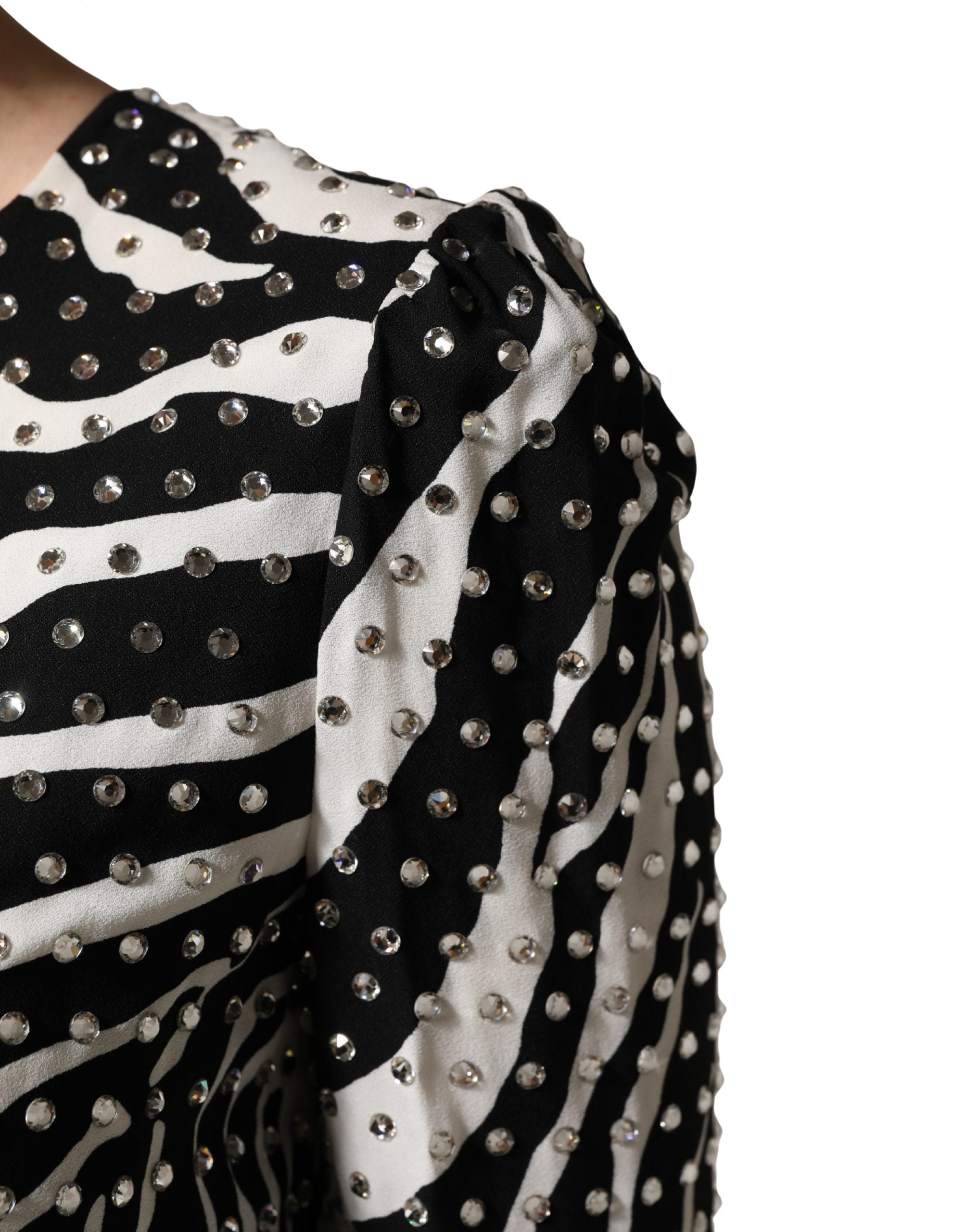 Dolce & Gabbana Black White Zebra Rhinestones Mini Dress Dolce & Gabbana