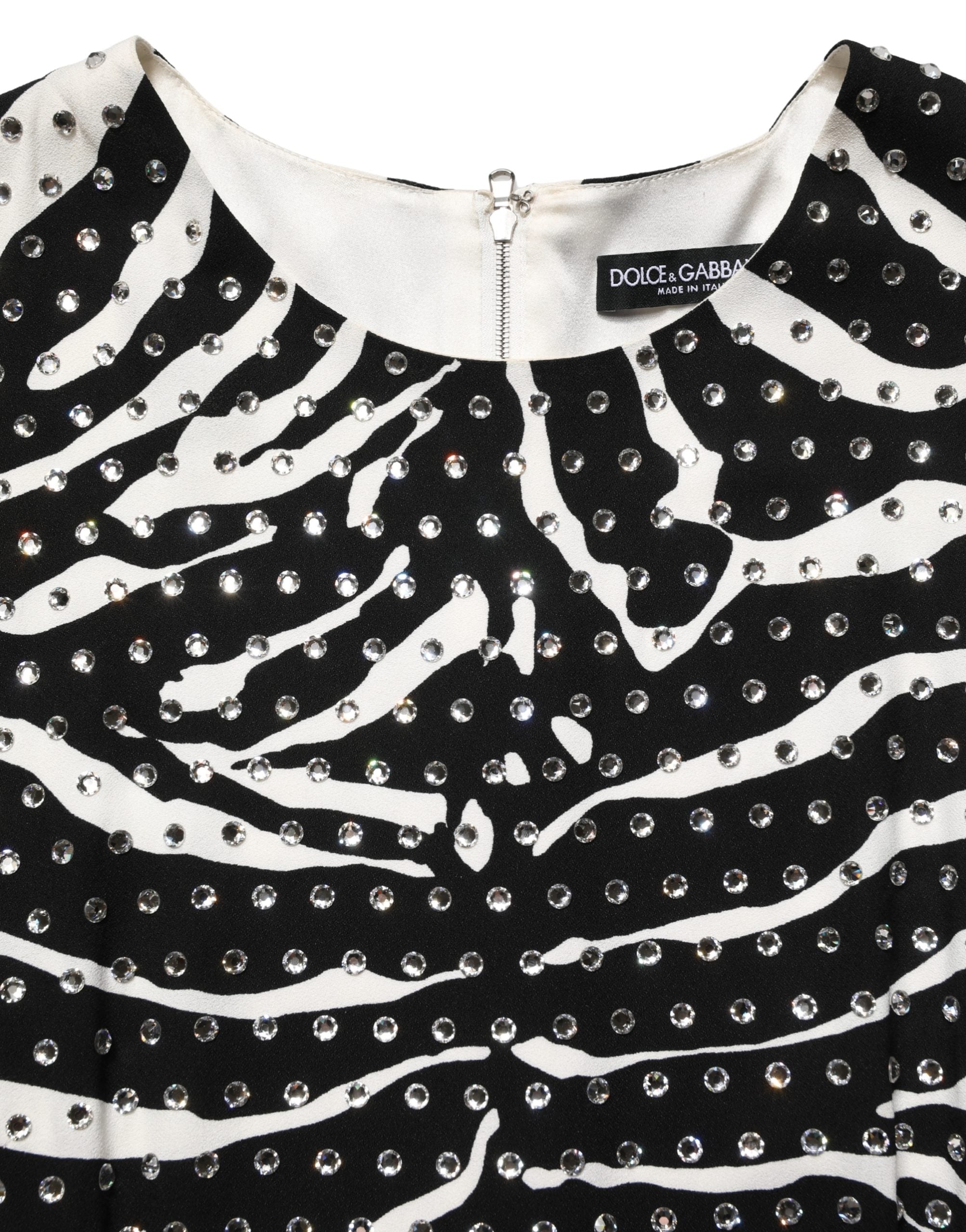 Dolce & Gabbana Black White Zebra Rhinestones Mini Dress Dolce & Gabbana