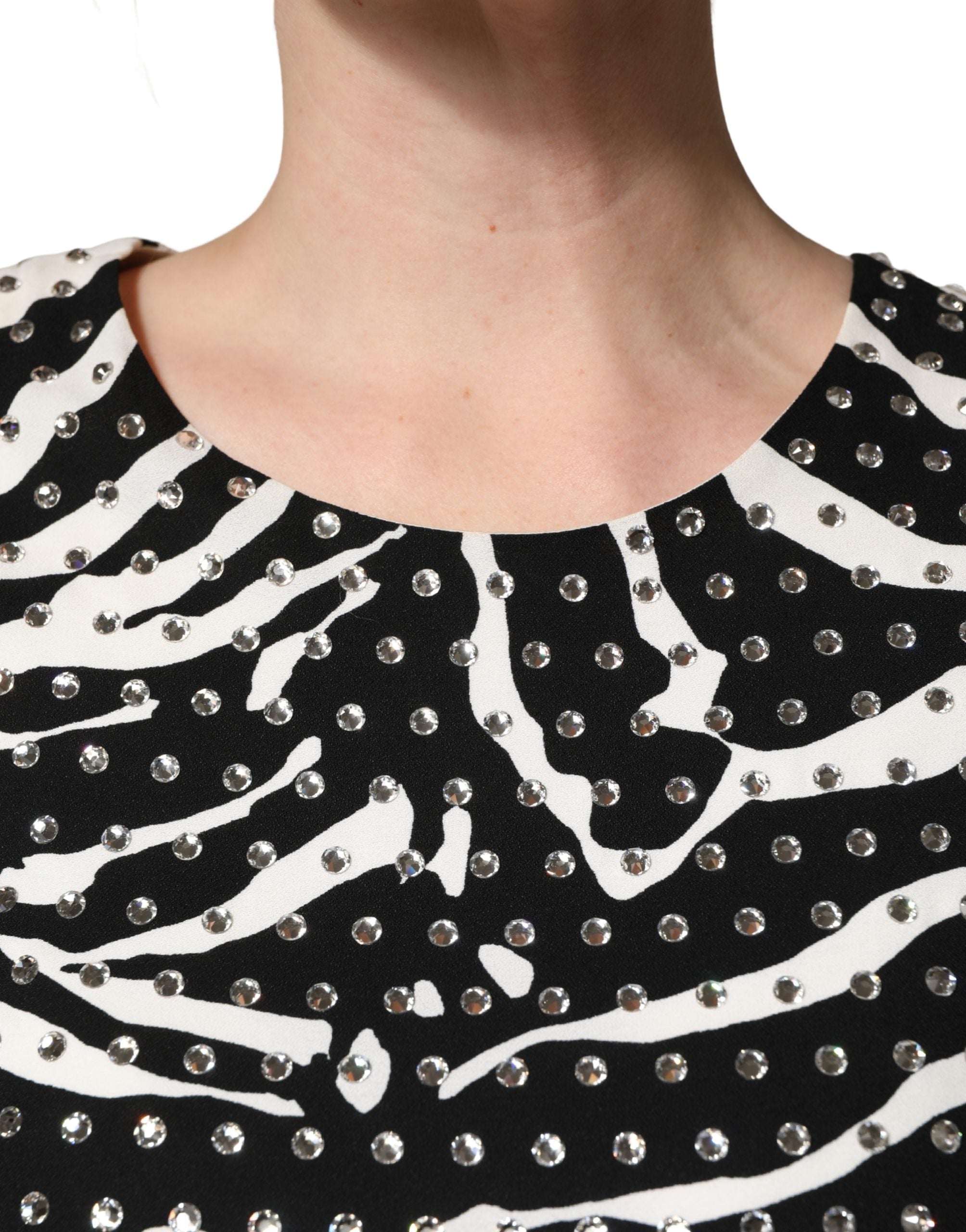 Dolce & Gabbana Black White Zebra Rhinestones Mini Dress Dolce & Gabbana